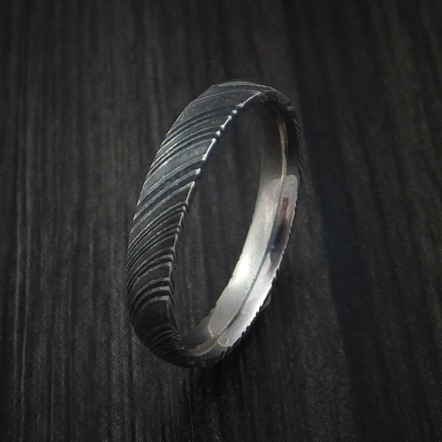 Woodgrain Kuro Damascus Steel Men's Ring Custom Made Wedding Band - Image 3