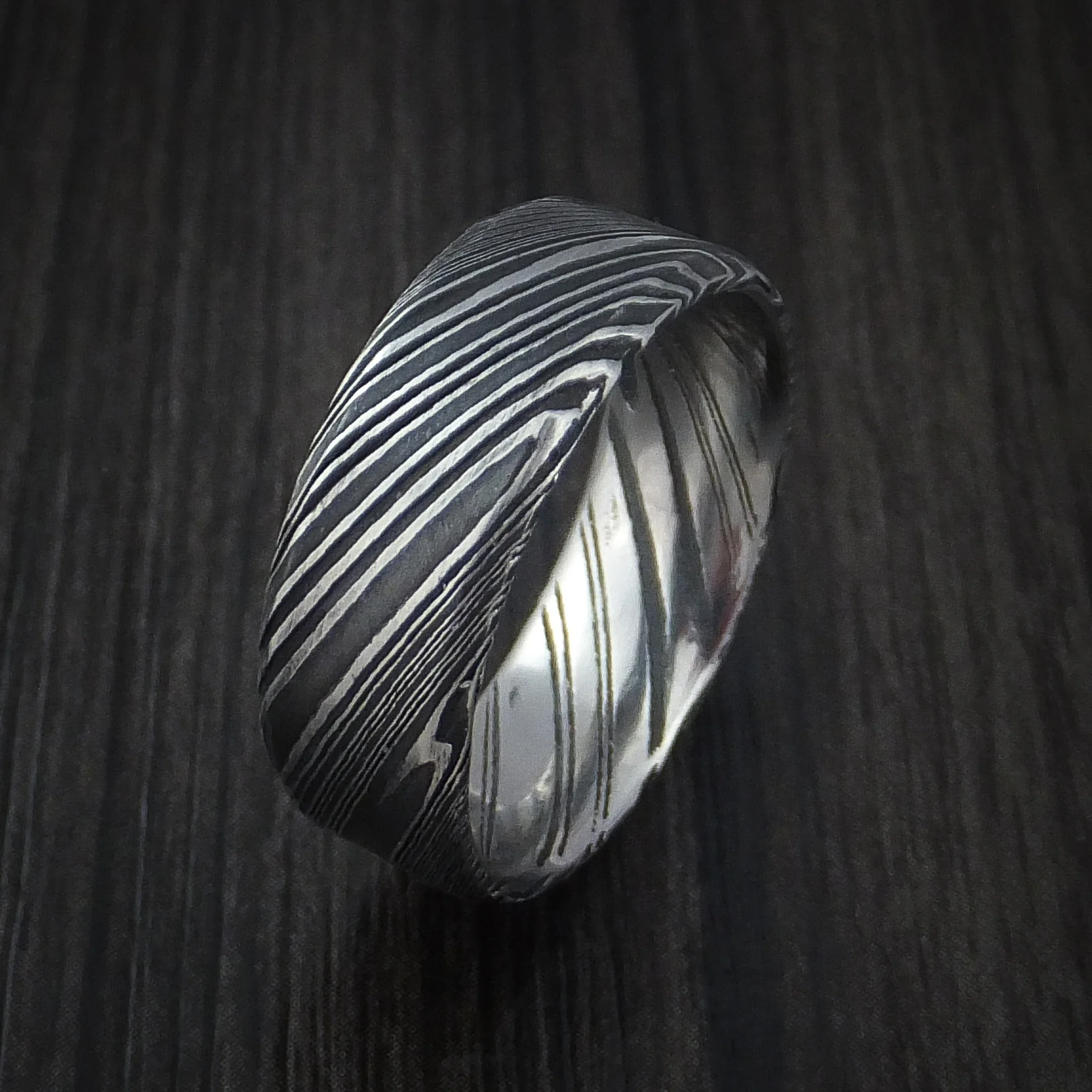 Woodgrain Kuro Damascus Steel Men's Ring Custom Made Wedding Band - Image 3