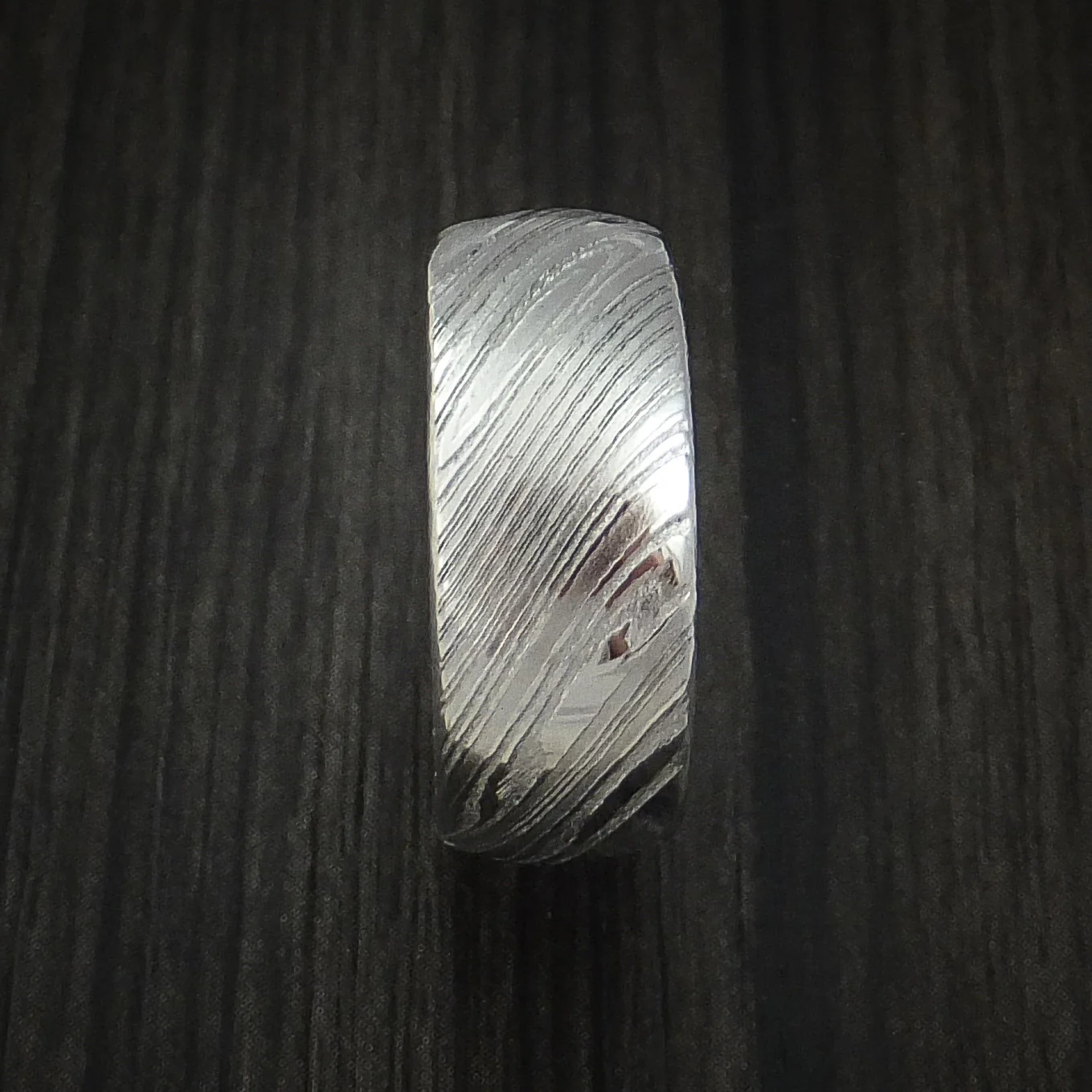 Woodgrain Kuro Damascus Steel Men's Ring Custom Made Wedding Band - Image 3