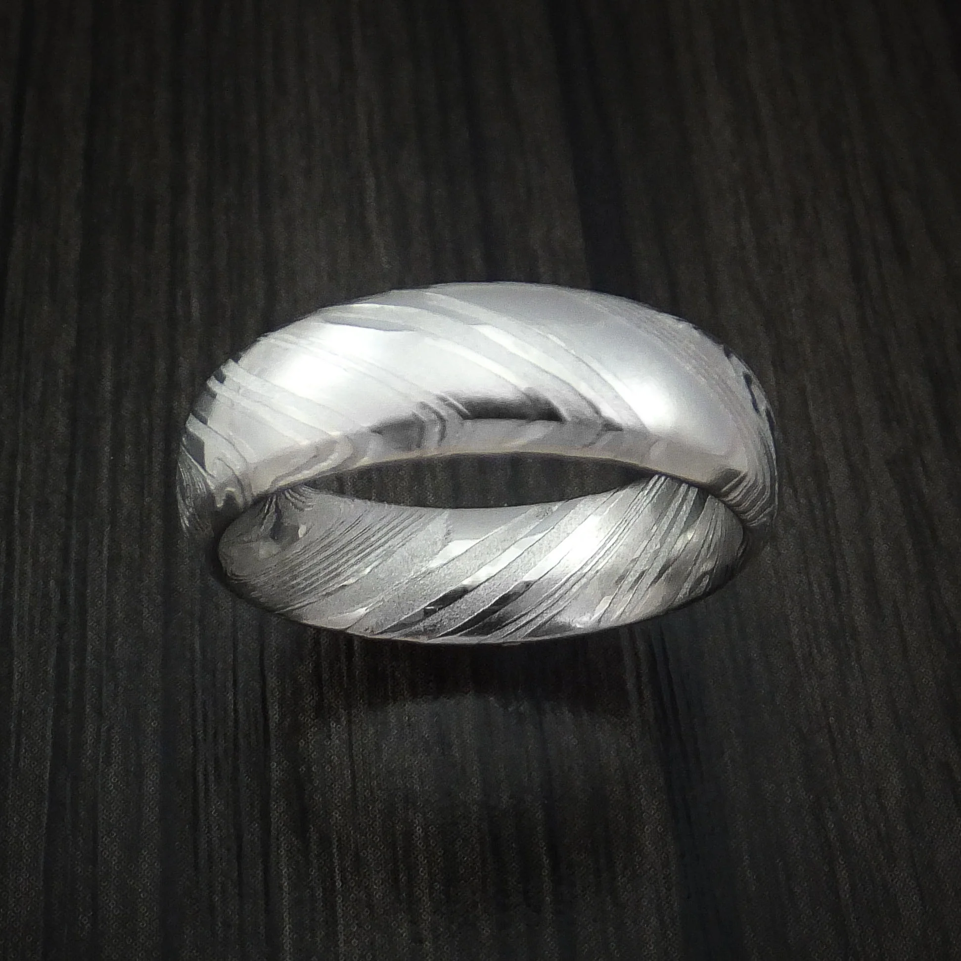 Woodgrain Kuro Damascus Steel Men's Ring Custom Made Wedding Band - Image 2