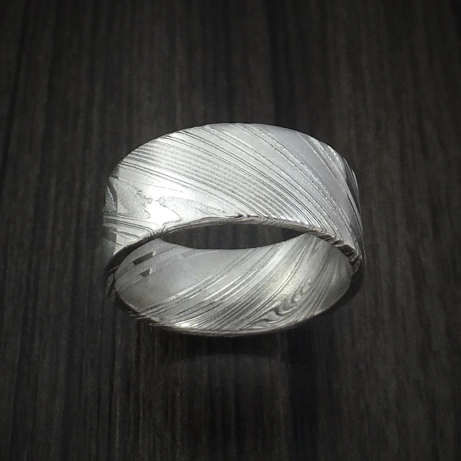 Woodgrain Kuro Damascus Steel Wide Men's Ring Custom Made Wedding Band - Image 2