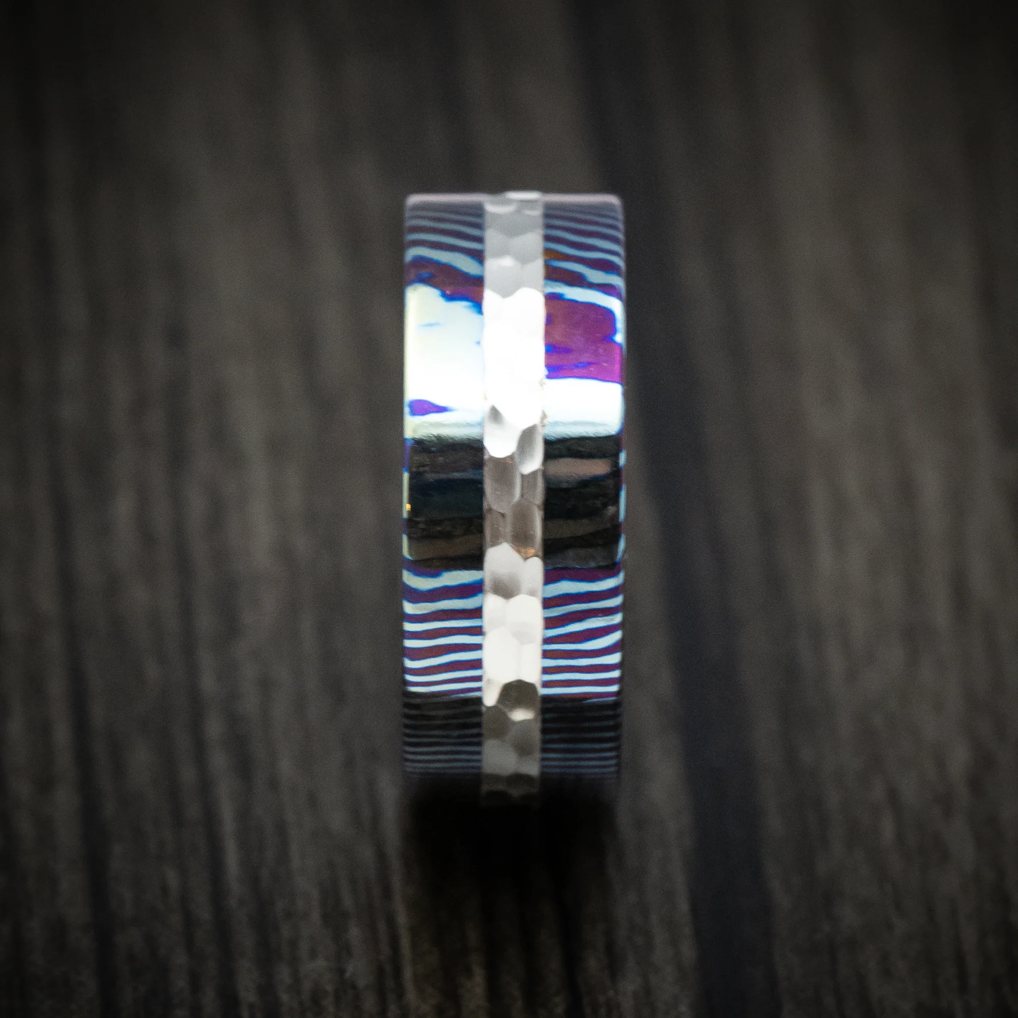 Kuro-Ti Heat-Treated Titanium Damascus and Silver Men's Ring Custom Made Band - Image 3