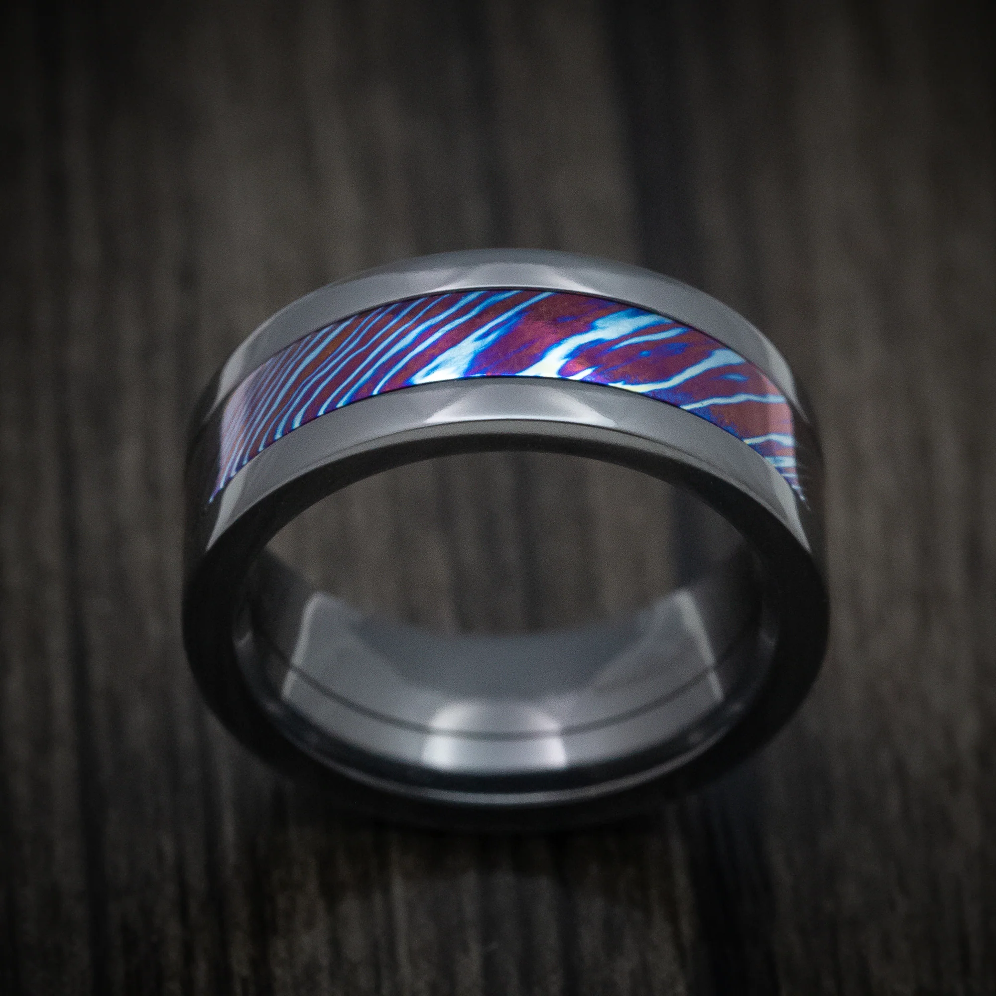 Kuro-Ti Heat-Treated Titanium Damascus Black Zirconium Men's Ring Custom Made Band - Image 2