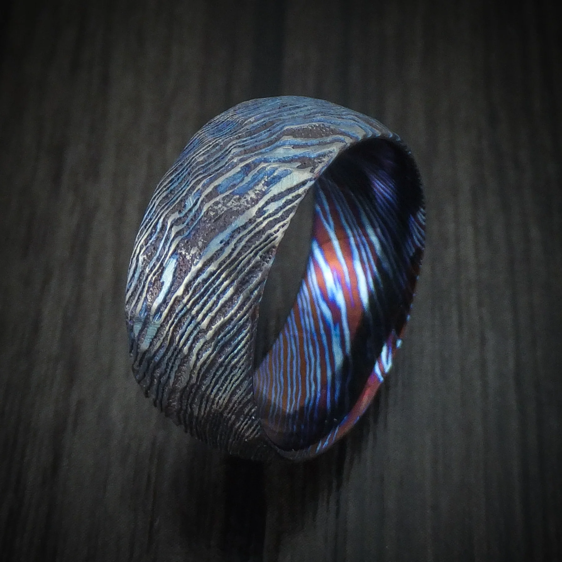 Kuro-Ti Heat-Treated Titanium Damascus Men's Ring Rock Satin Finish Custom Made Band - Image 4