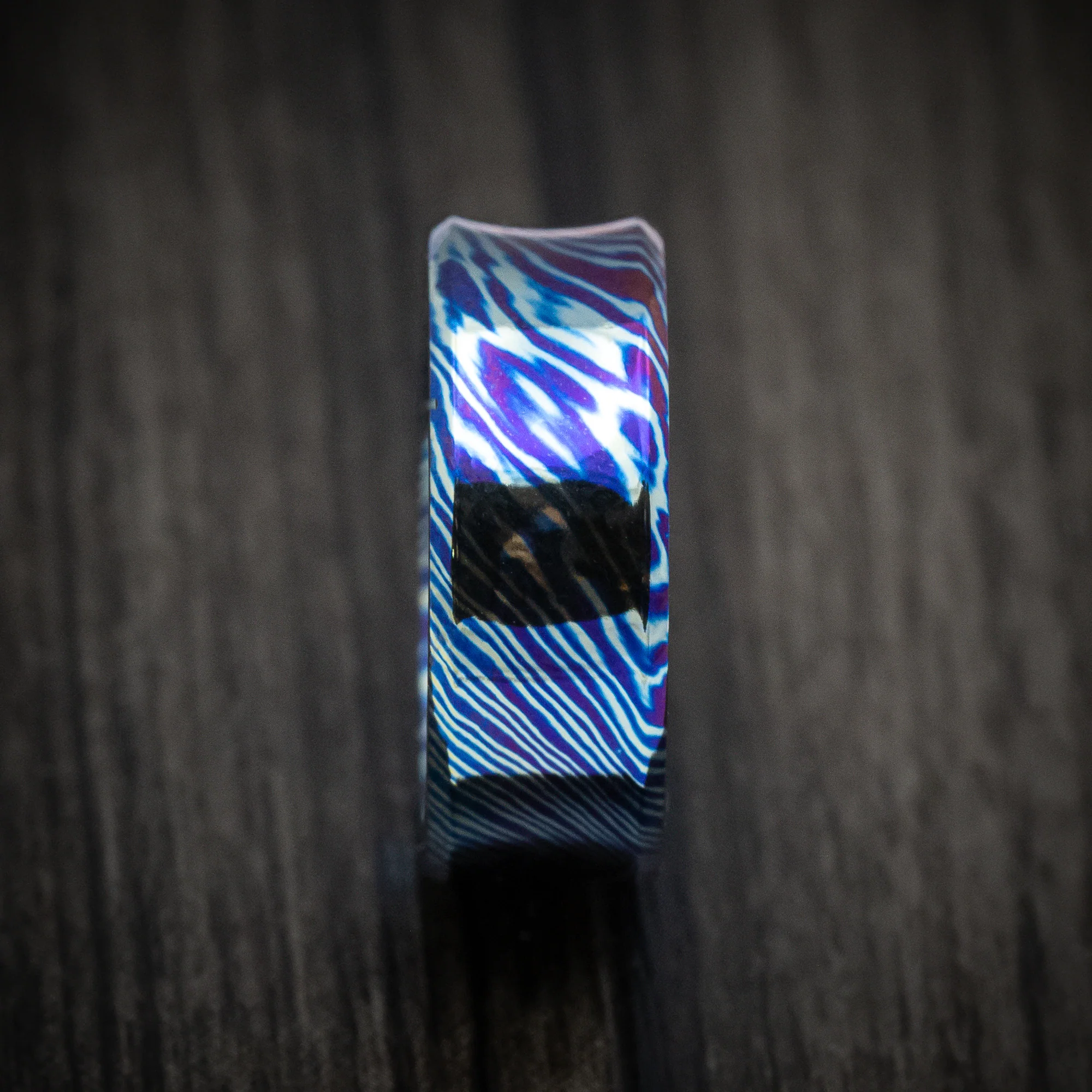 Kuro-Ti Heat-Treated Titanium Damascus Men's Ring Custom Made Band - Image 3