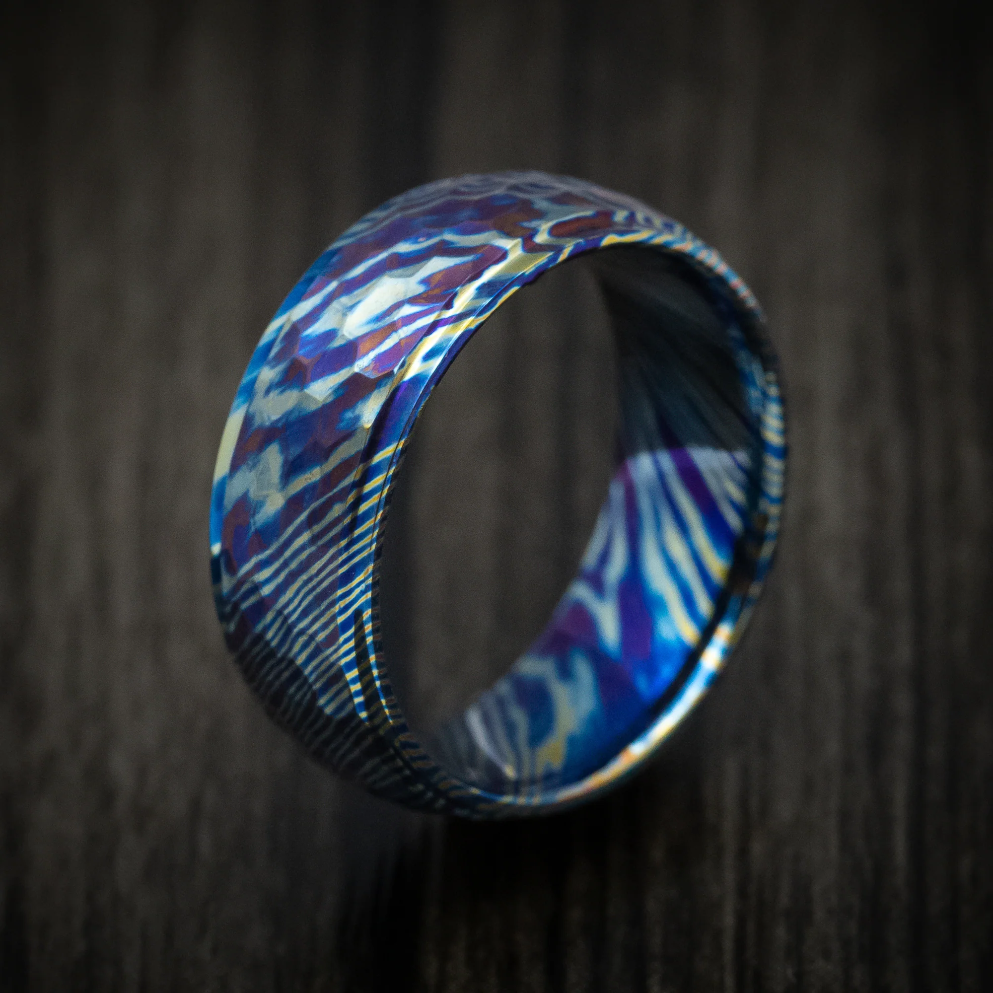 Kuro-Ti Heat-Treated Titanium Damascus Men's Ring Custom Made Band - Image 4