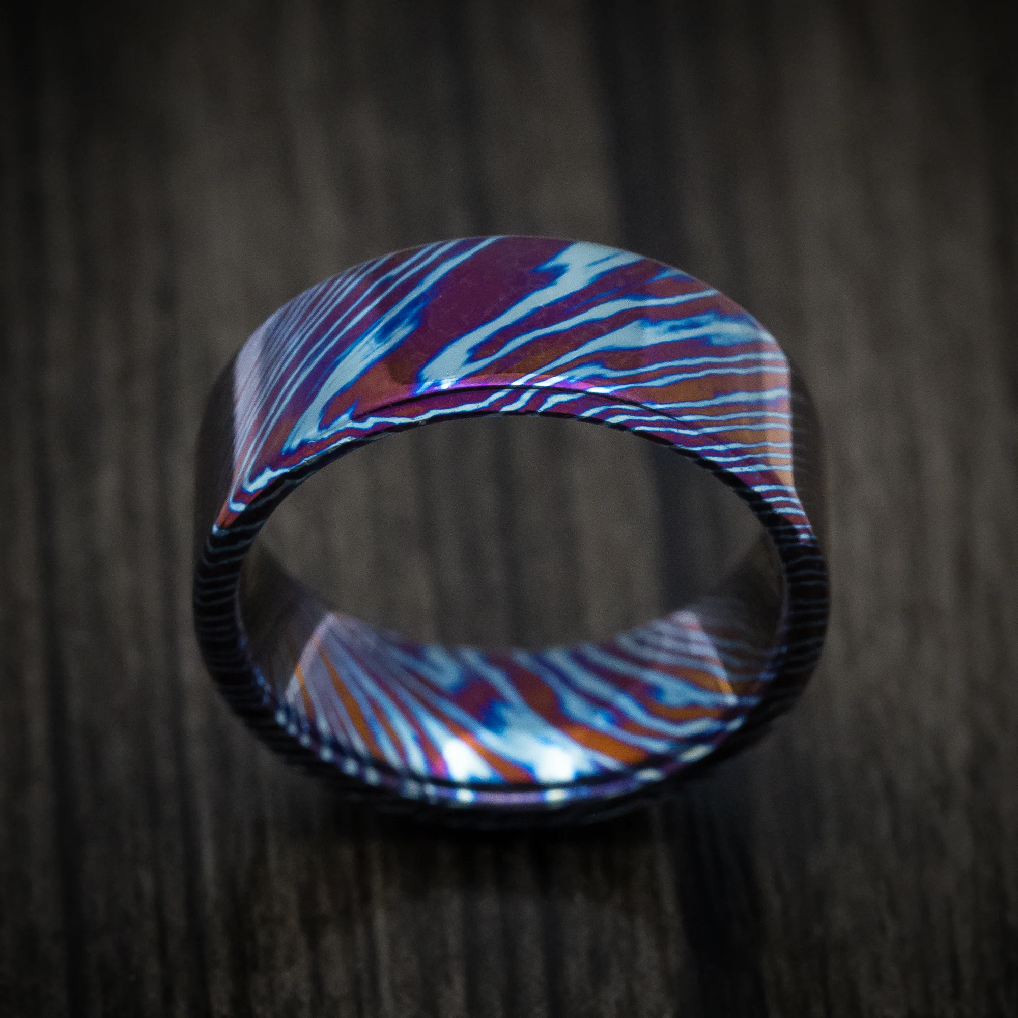 Kuro-Ti Heat-Treated Titanium Damascus Men's Ring Custom Made Band - Image 2