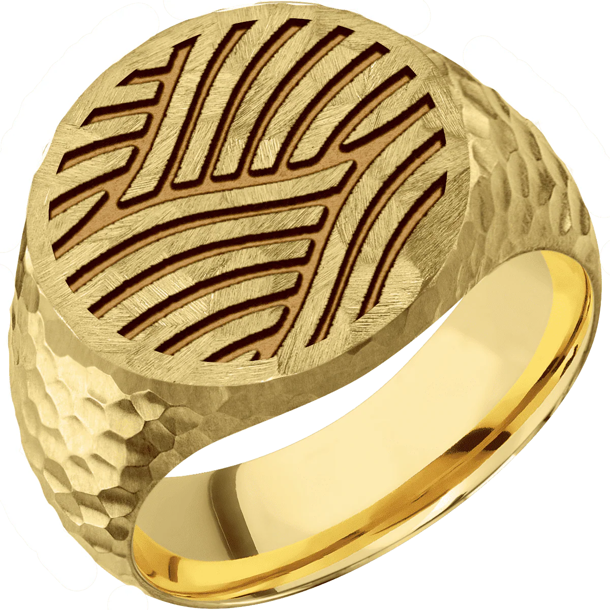 Large Circle signet ring (18mm) in 10K Yellow Gold, with a Wide style band and a Navigator Rev engraving. - Image 2