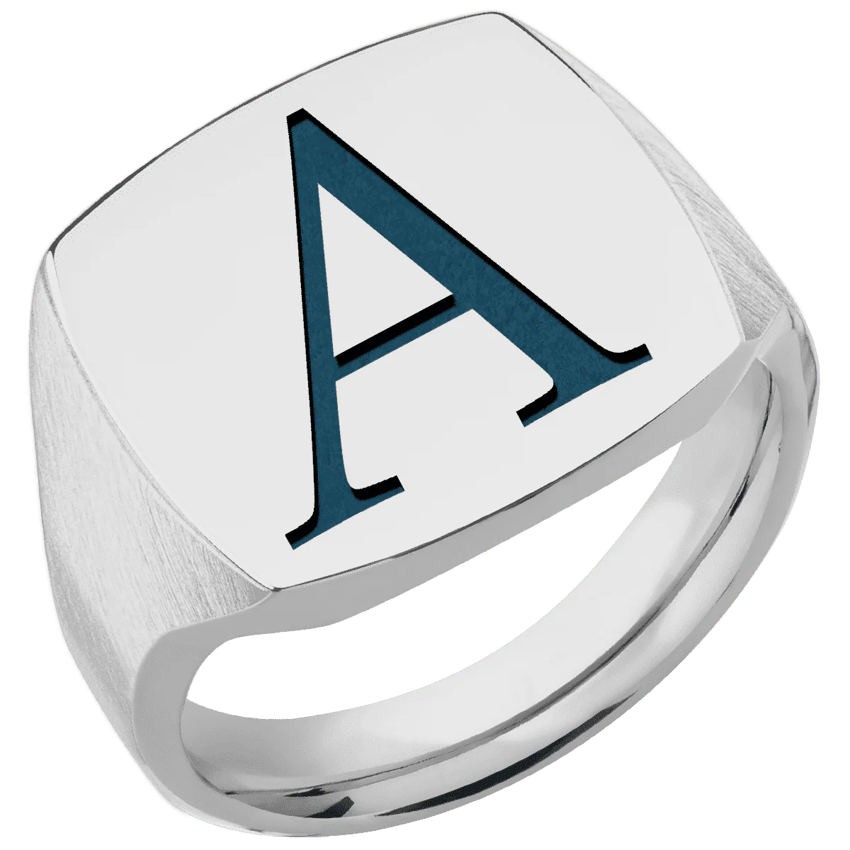 Large Cushion signet ring (18x18mm) in Titanium, with a Thin style band and a Book Antiqua 1 engraving. - Image 2