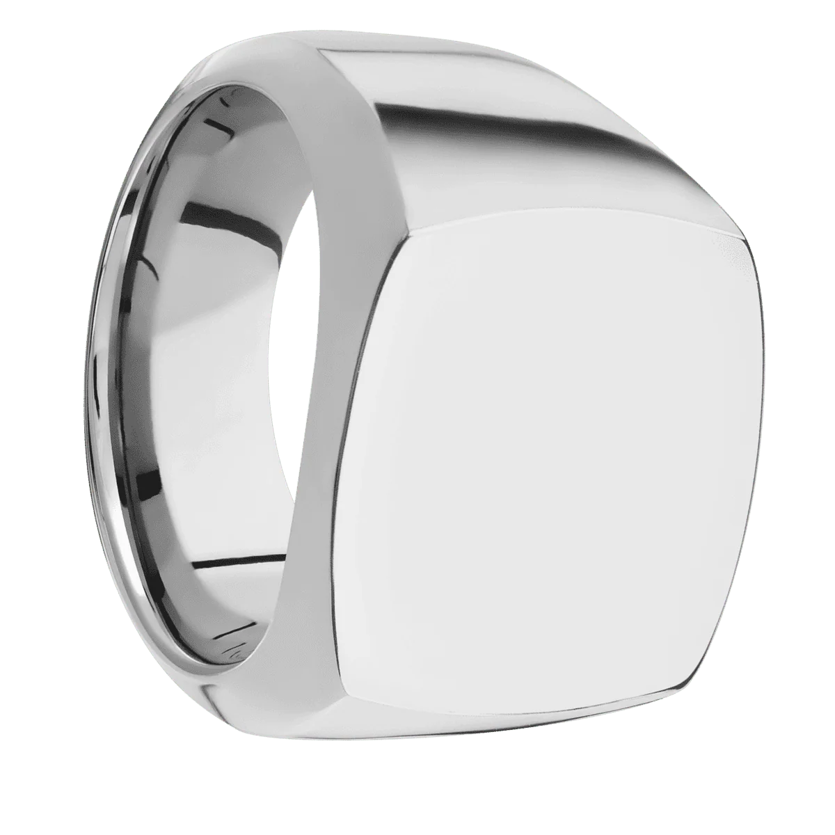 Large Cushion signet ring (18x18mm) in Titanium, with a Wide style band.