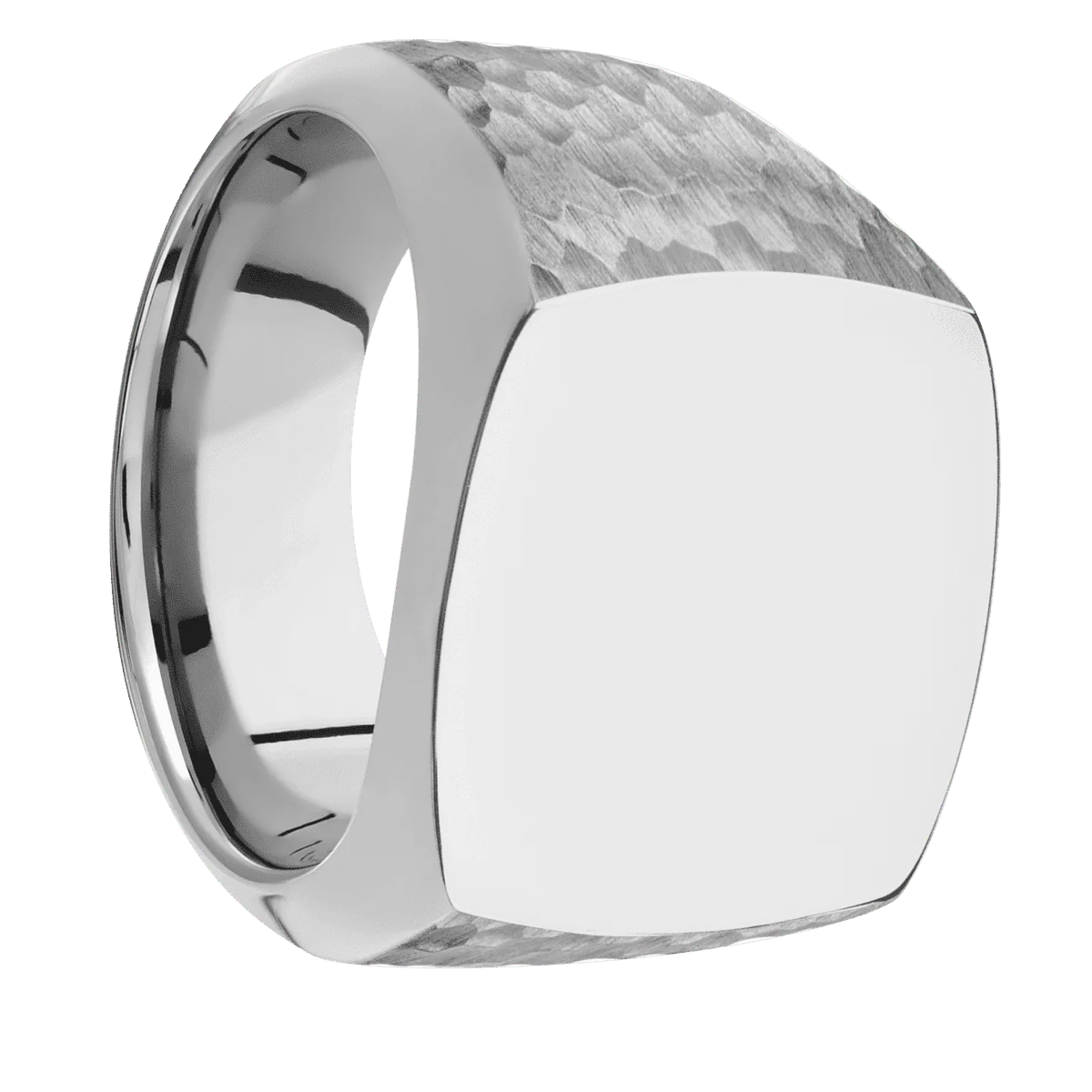 Large Cushion signet ring (18x18mm) in Titanium, with a Wide style band.