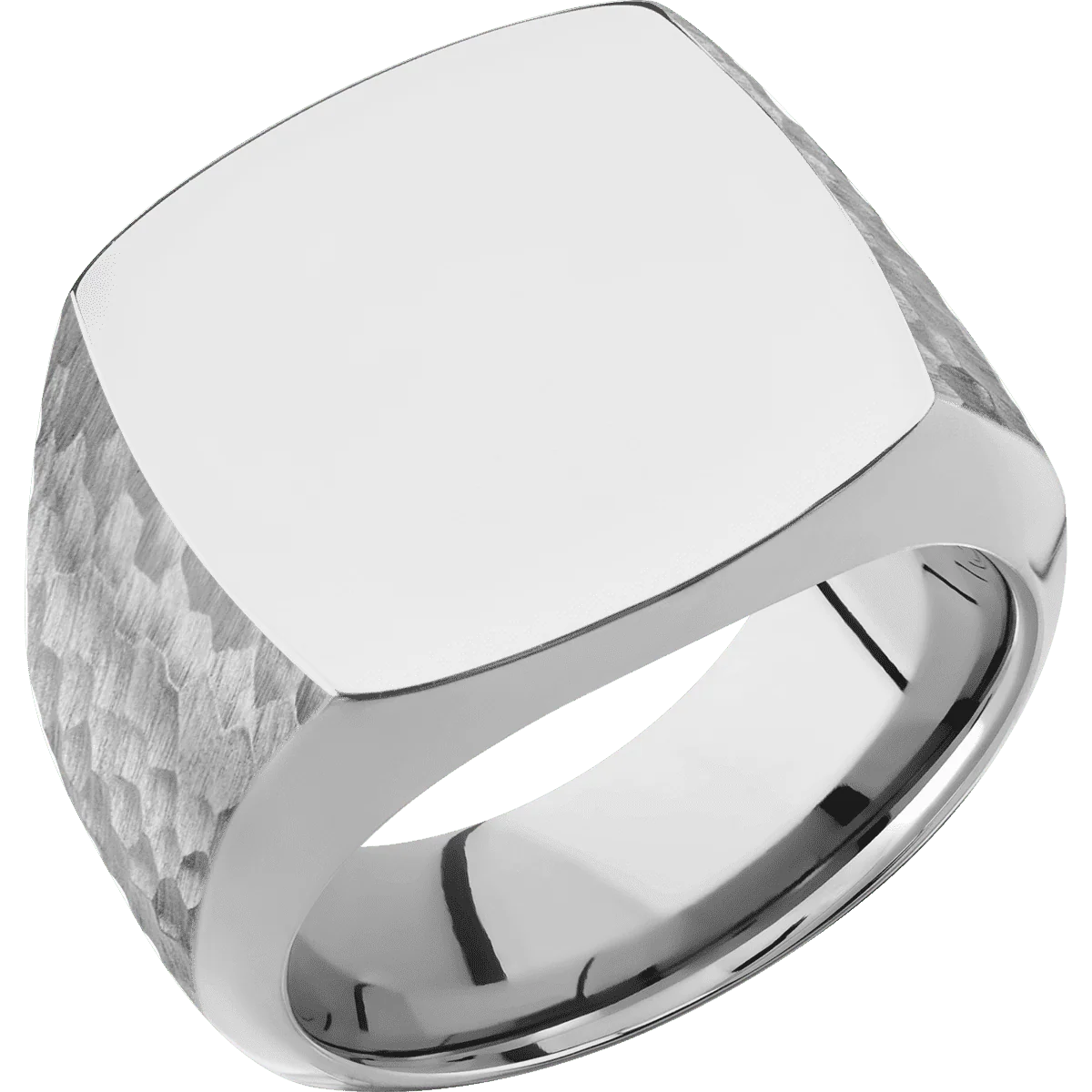 Large Cushion signet ring (18x18mm) in Titanium, with a Wide style band. - Image 2