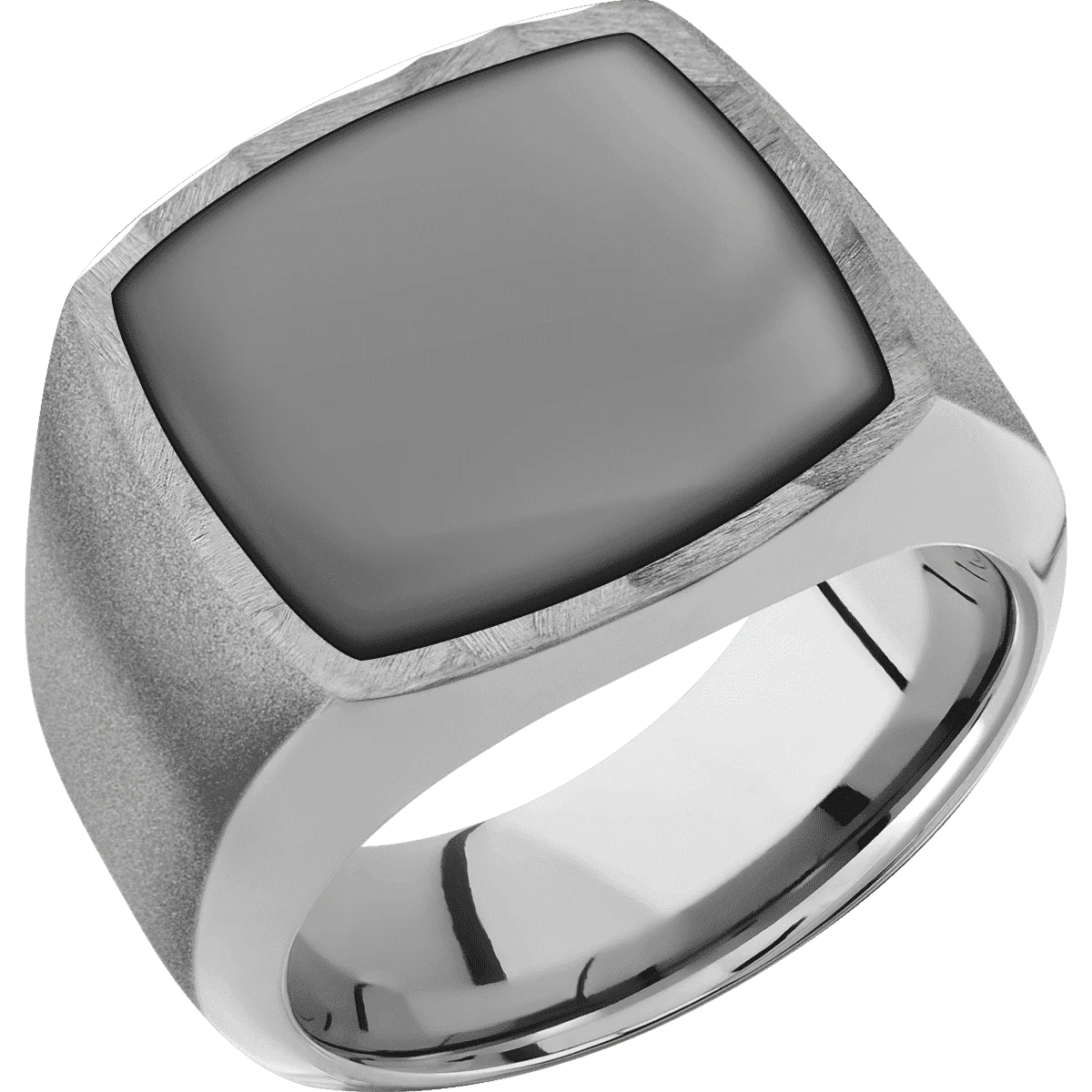 Large Cushion signet ring (18x18mm) in Titanium, with a Wide style band, a Zirconium inlay. - Image 2