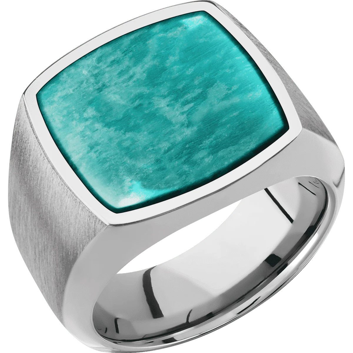 Large Cushion signet ring (18x18mm) in Titanium, with a Wide style band, an Amazonite inlay. - Image 2