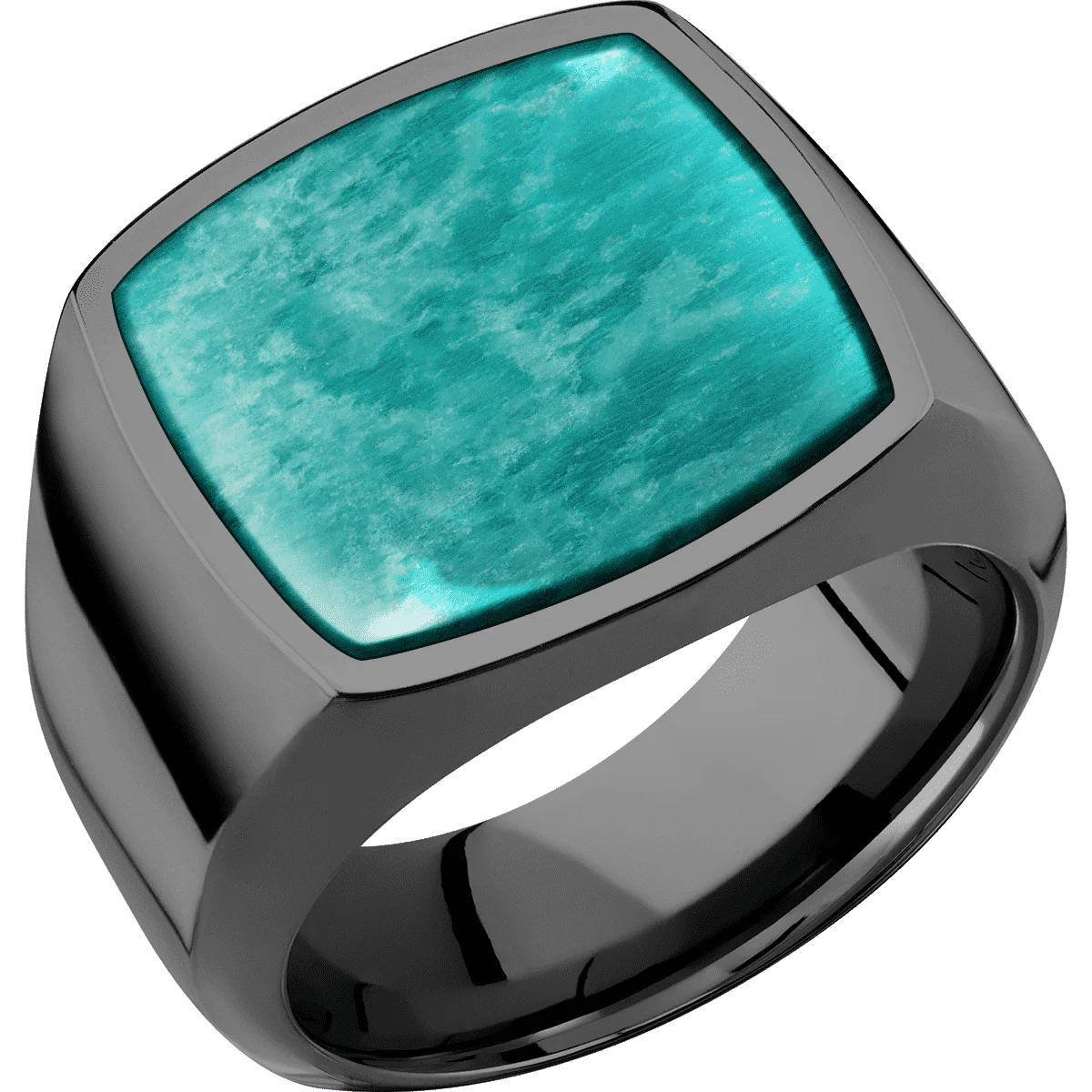 Large Cushion signet ring (18x18mm) in Zirconium, with a Wide style band, an Amazonite inlay. - Image 2