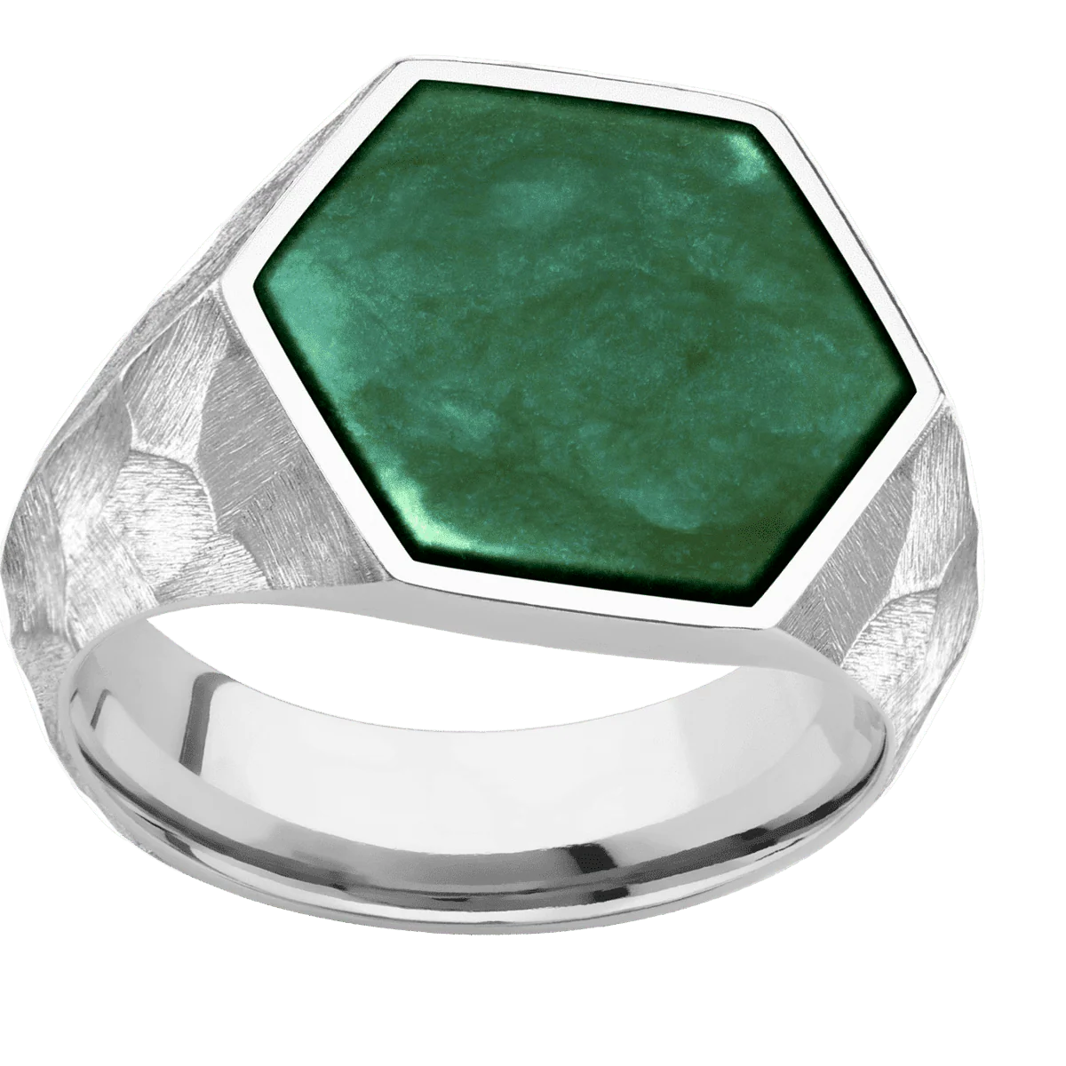 Large Hexagon signet ring (18.5x16mm) in Platinum, with a Wide style band, a Washington Green Jade inlay. - Image 3