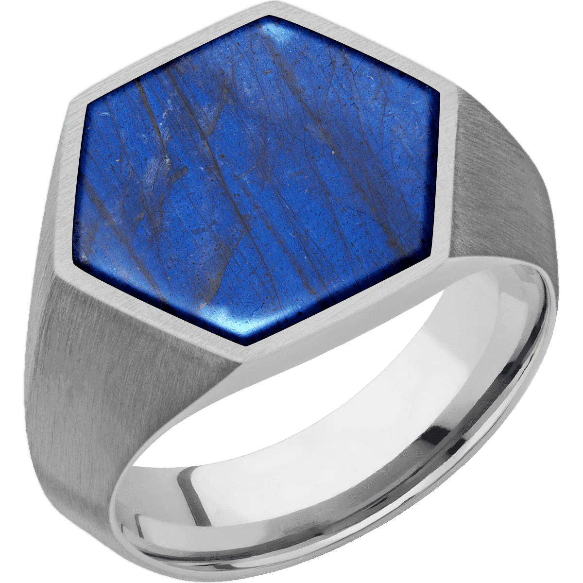 Large Hexagon signet ring (18.5x16mm) in Titanium, with a Wide style band, a Labradorite inlay. - Image 2