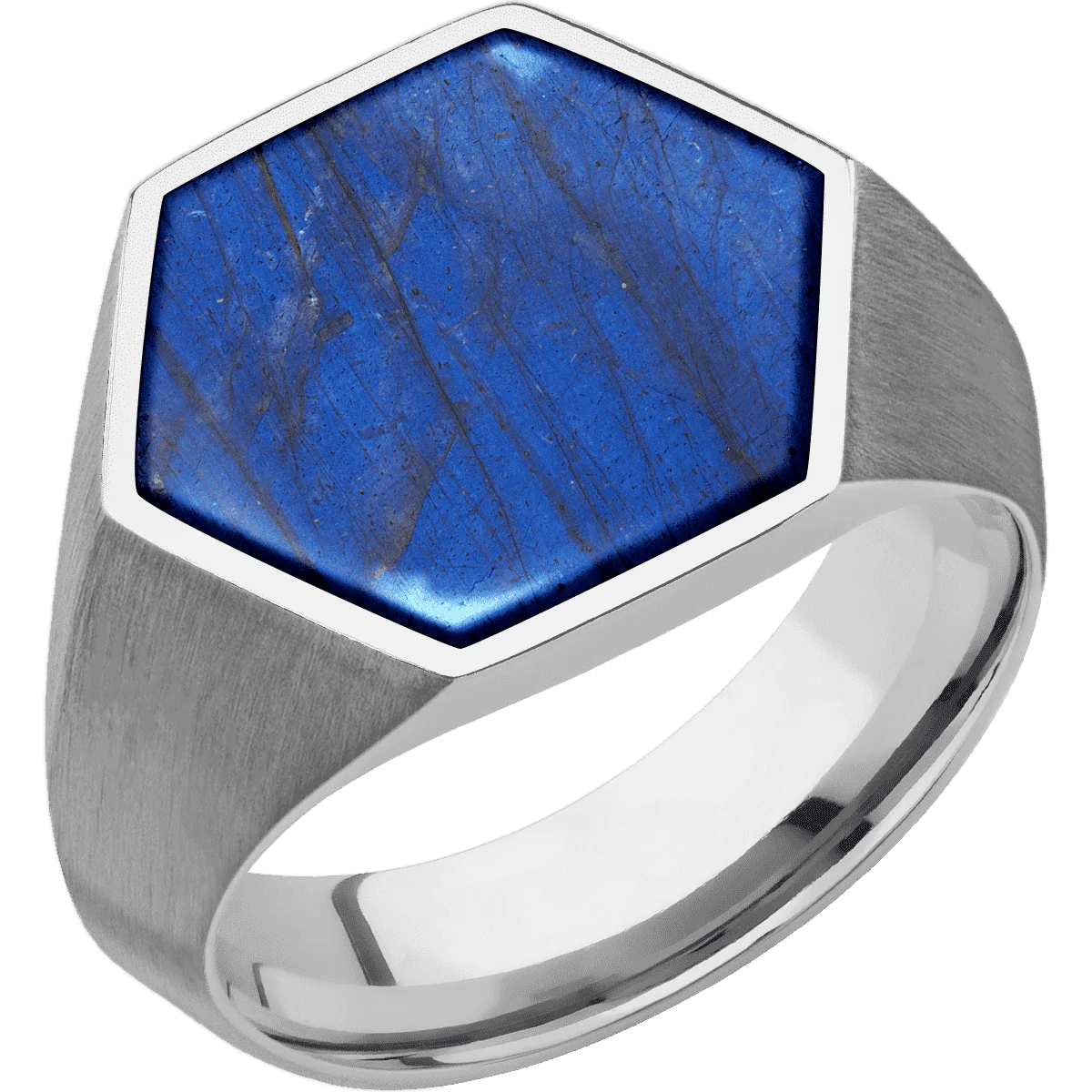 Large Hexagon signet ring (18.5x16mm) in Titanium, with a Wide style band, a Labradorite inlay. - Image 2