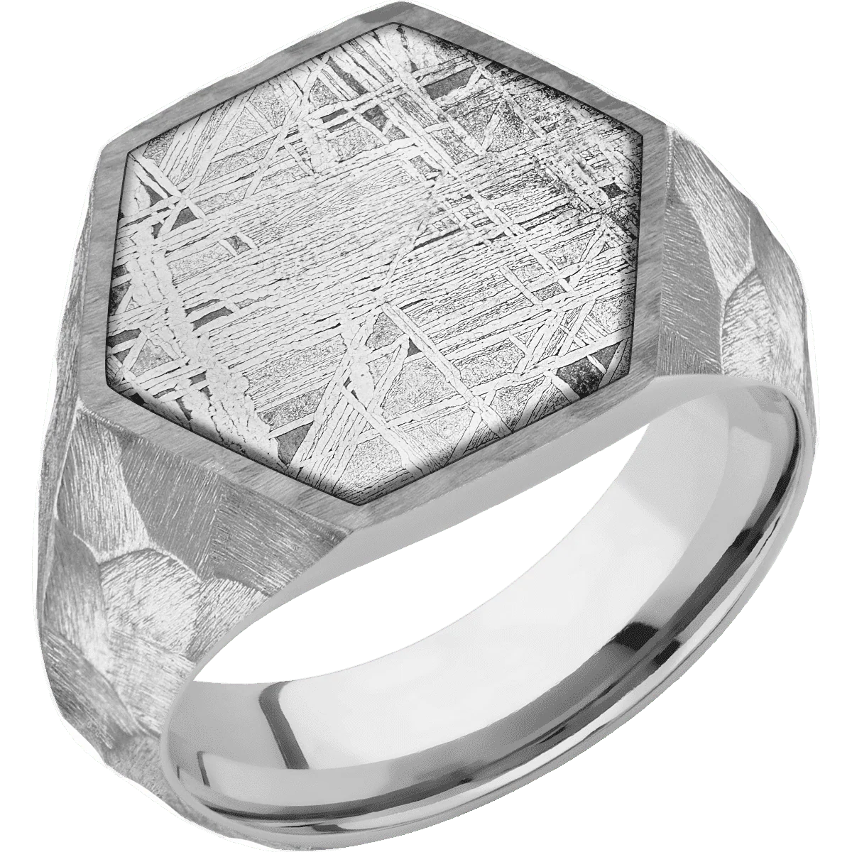 Large Hexagon signet ring (18.5x16mm) in Titanium, with a Wide style band, a Meteorite inlay. - Image 2