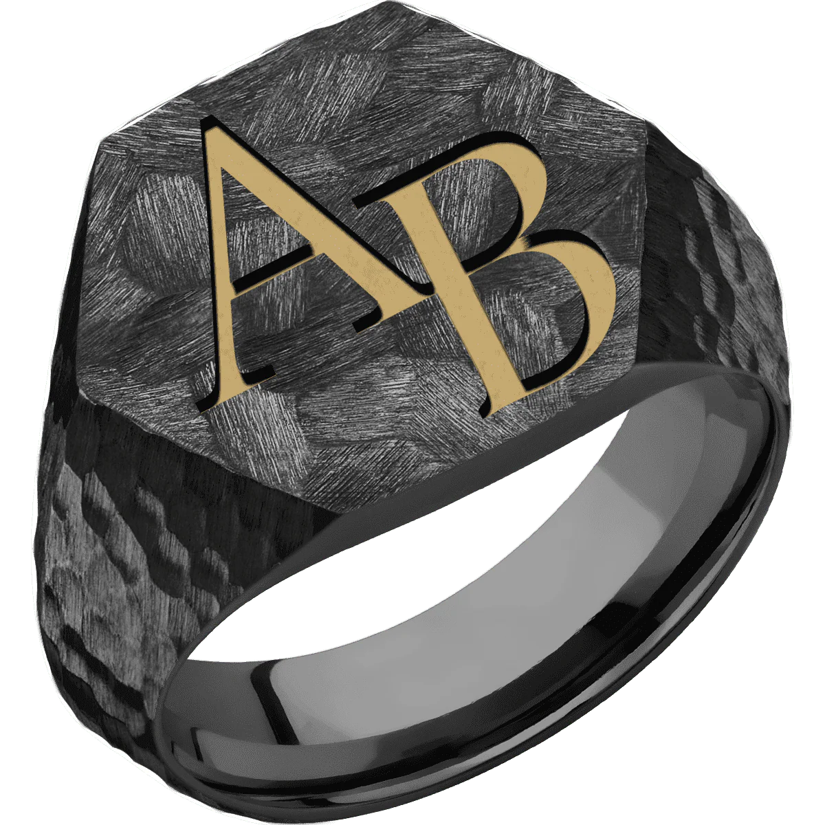 Large Hexagon signet ring (18.5x16mm) in Zirconium, with a Wide style band and a Book Antiqua 2 engraving. - Image 2