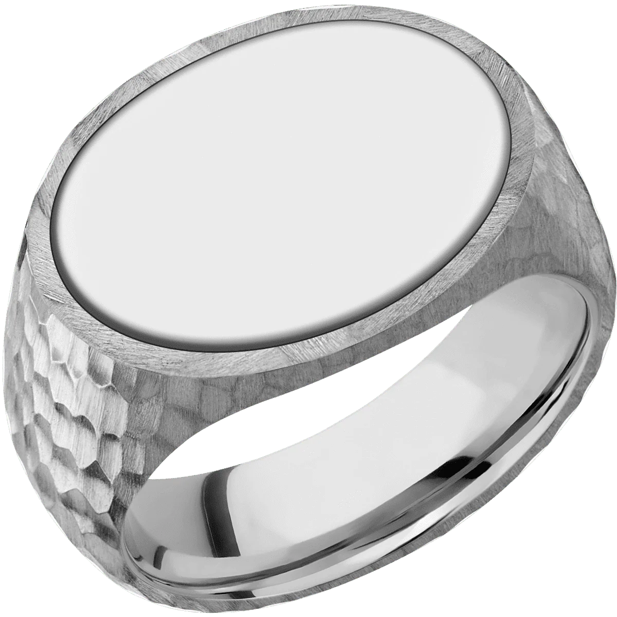 Large Horizontal Oval signet ring (20x16mm) in Platinum, with a Wide style band, a 18K White Gold inlay. - Image 2