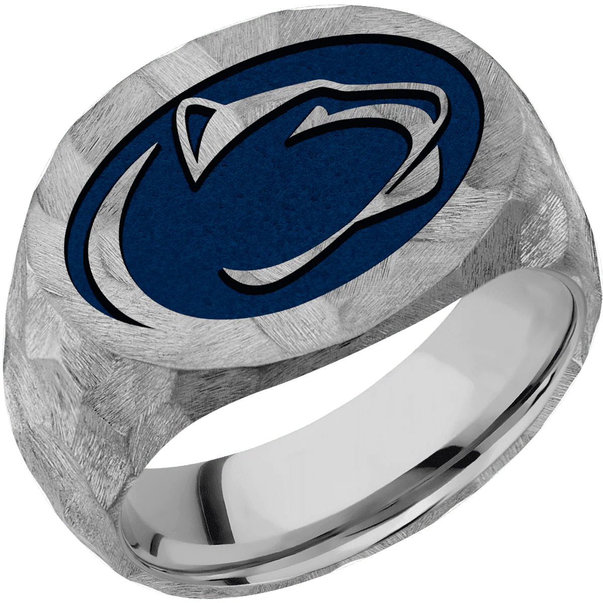 Large Horizontal Oval signet ring (20x16mm) in Titanium, with a Wide style band and a Penn State Lion Head engraving. - Image 2