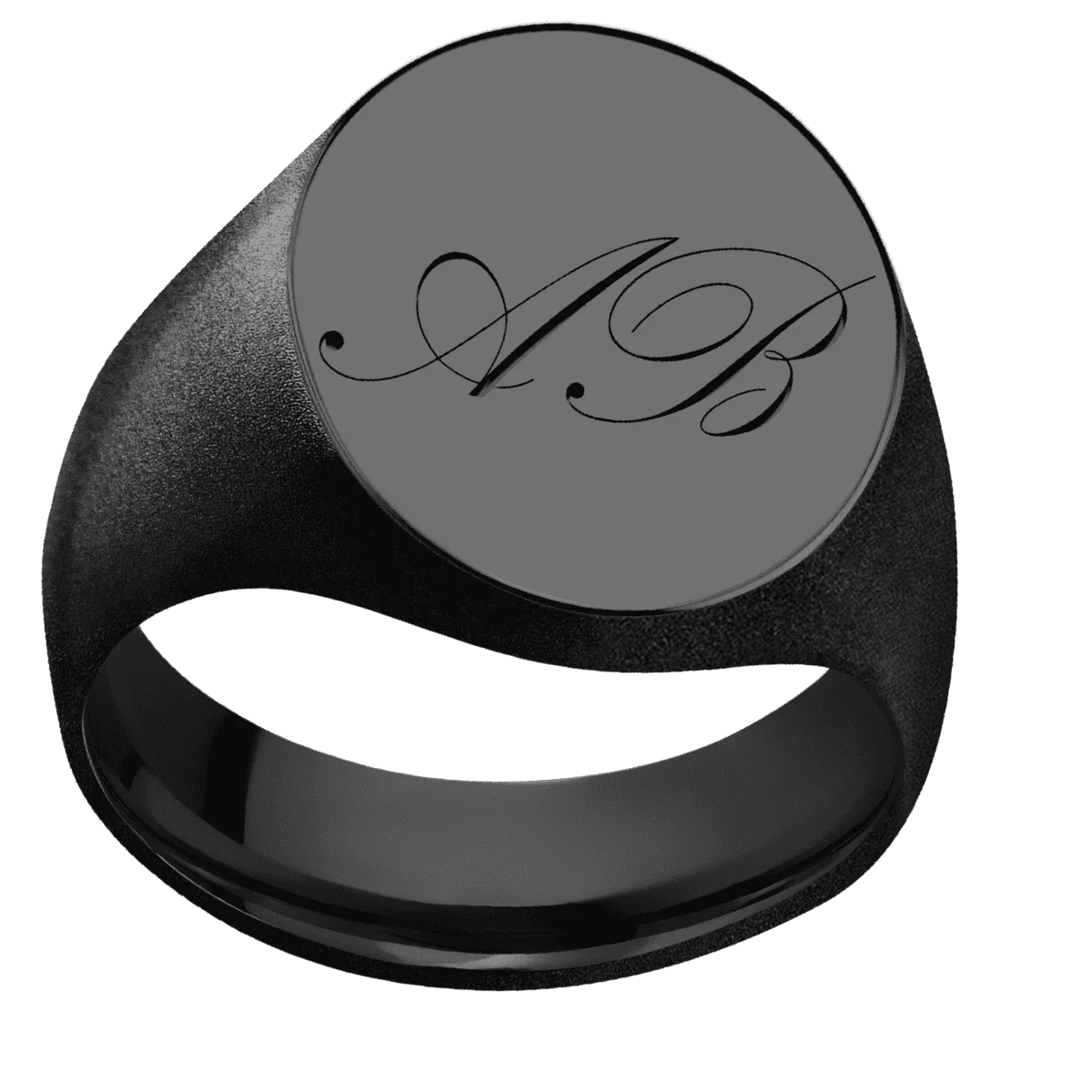 Large Oval signet ring (20x16mm) in Zirconium, with a Wide style band and a Kunstler Script 2 engraving. - Image 3