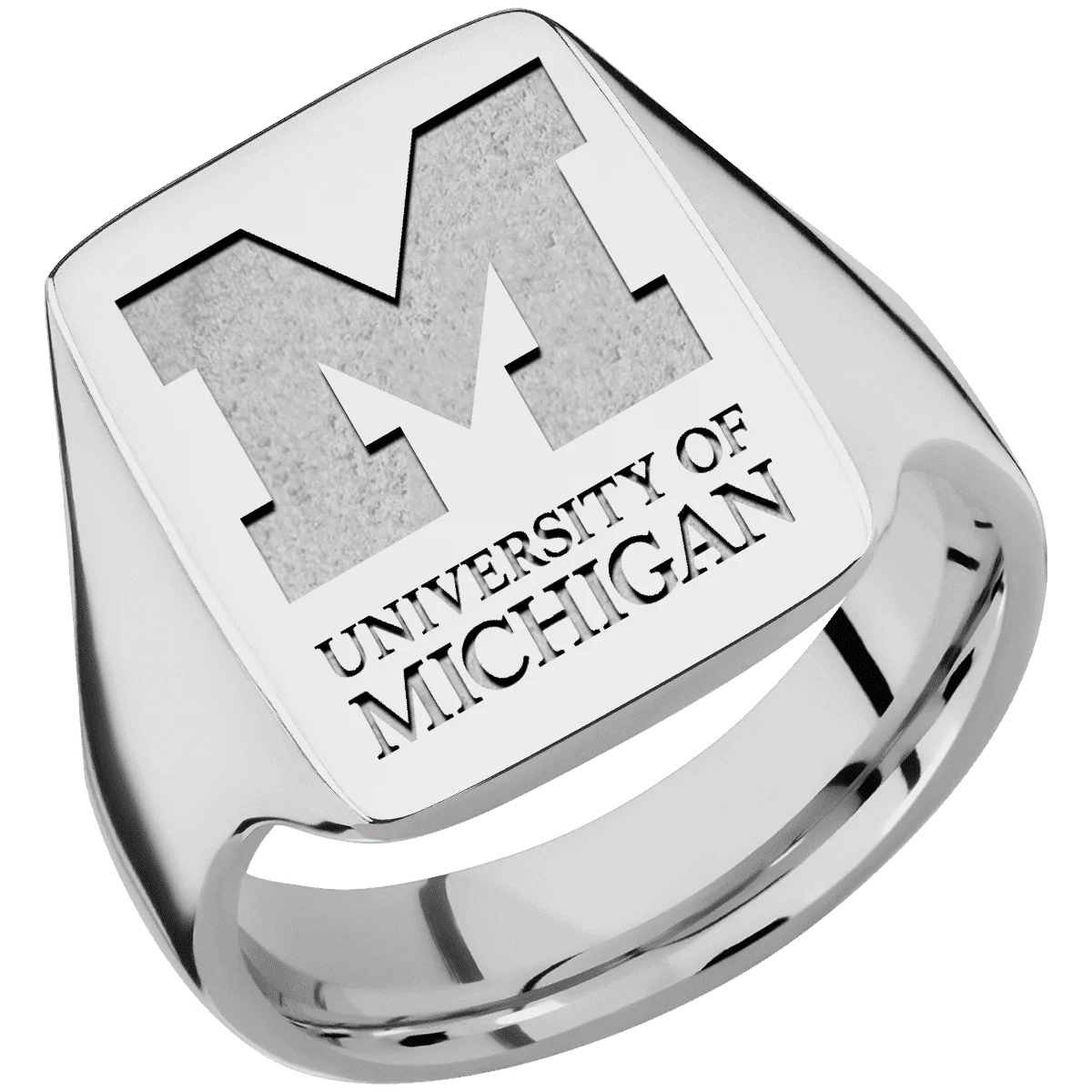 Large Rectangle signet ring (20x14.5mm) in Titanium, with a Thin style band and a Michigan Wordmark Stacked engraving. - Image 2