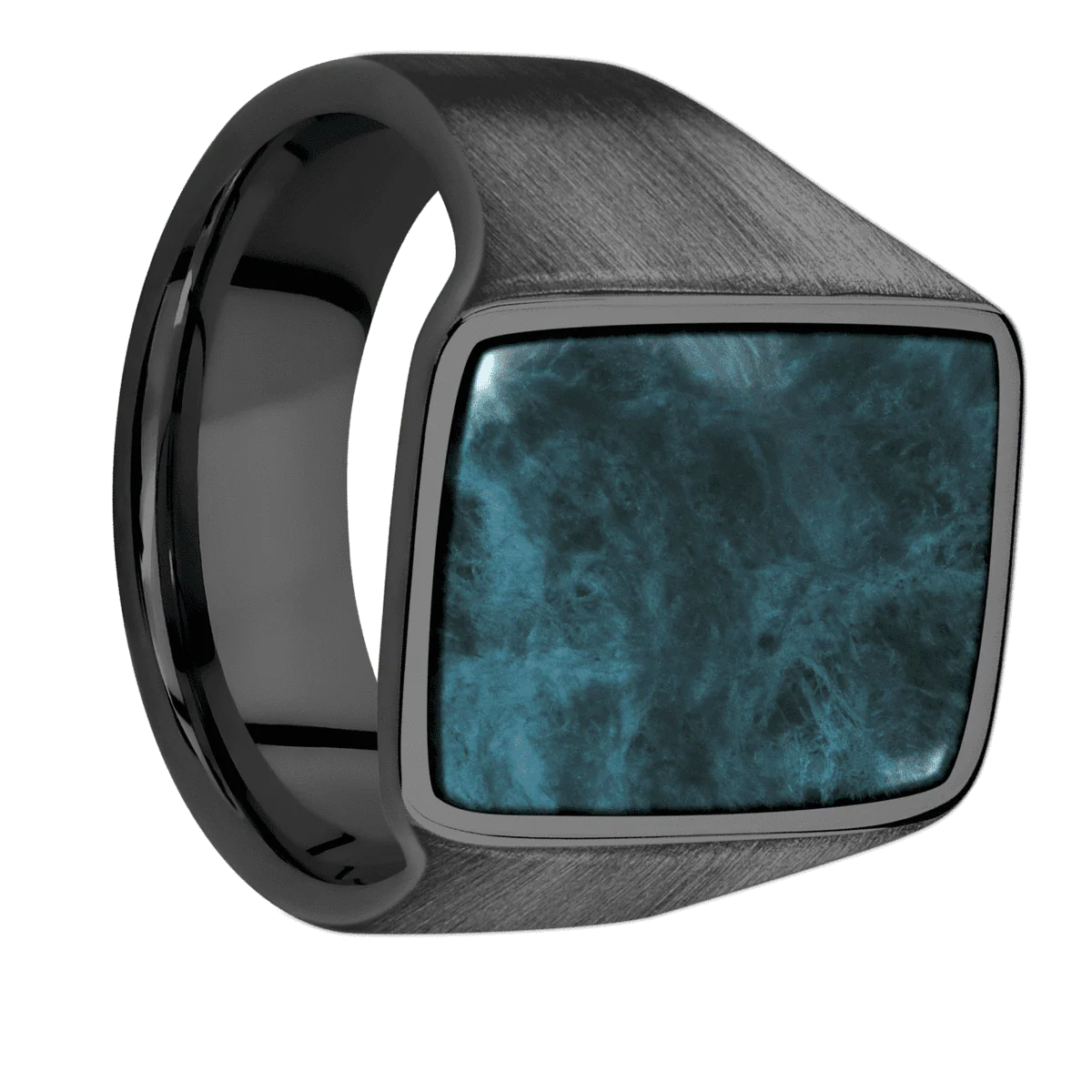 Large Rectangle signet ring (20x14.5mm) in Zirconium, with a Wide style band, a Washington Blue Jade inlay.