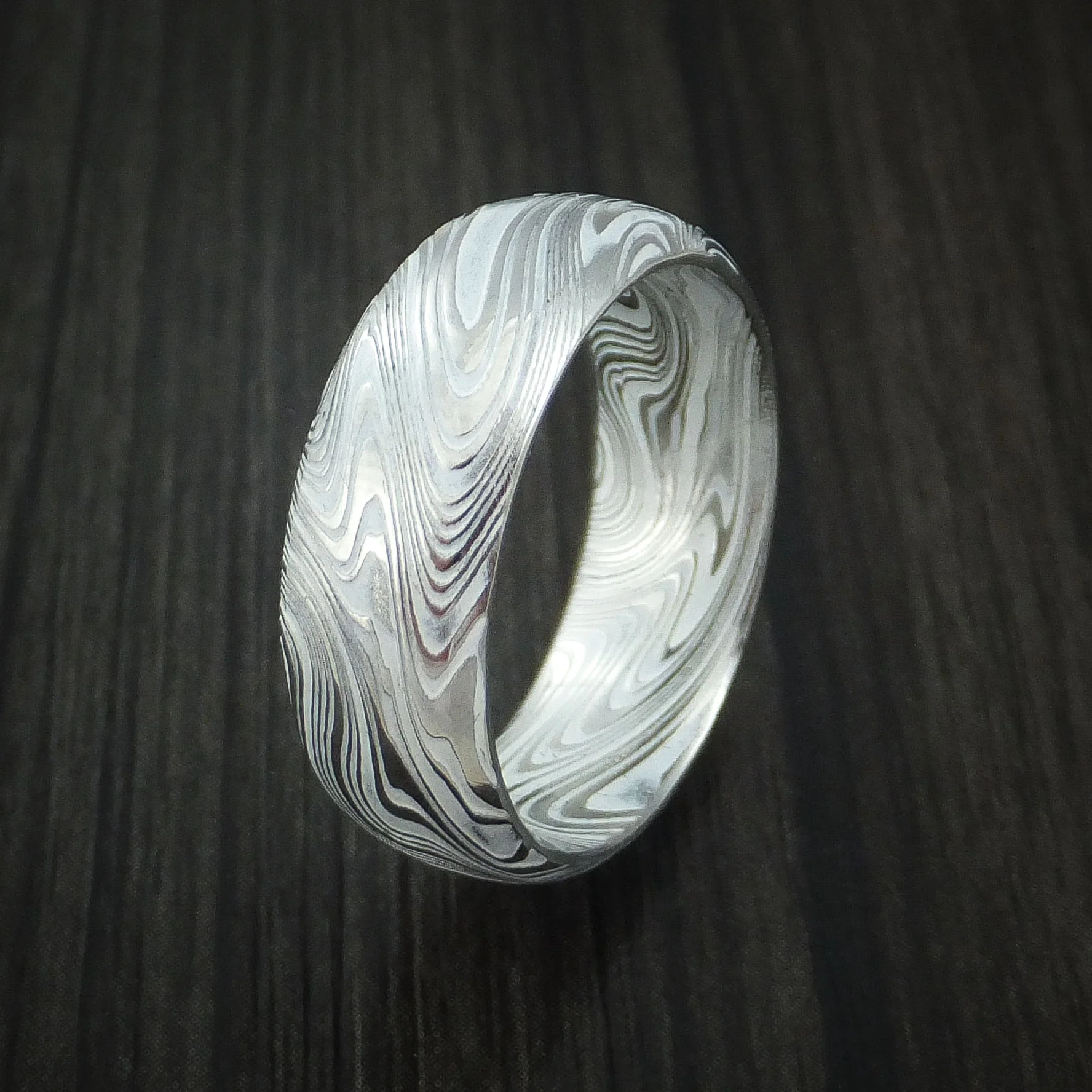 Marbled Kuro Damascus Steel and Cerakote Men's Ring Custom Made Band - Image 4