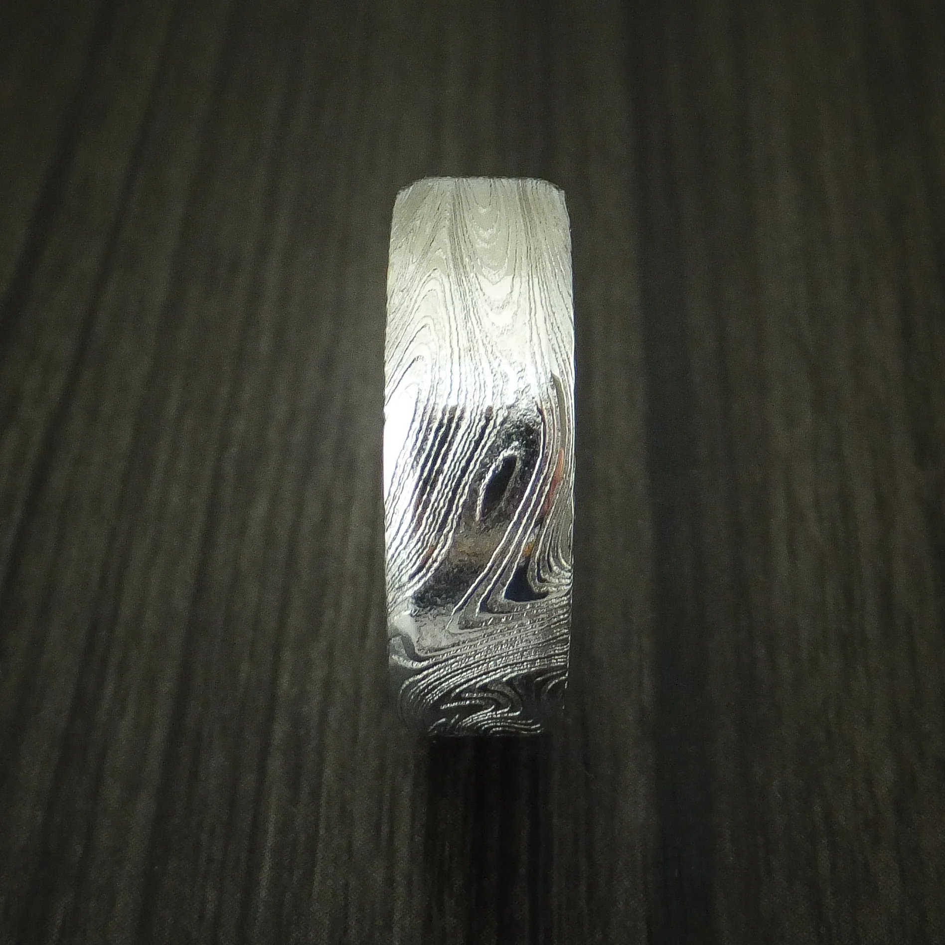 Marbled Kuro Damascus Steel Men's Ring Custom Made Wedding Band - Image 3