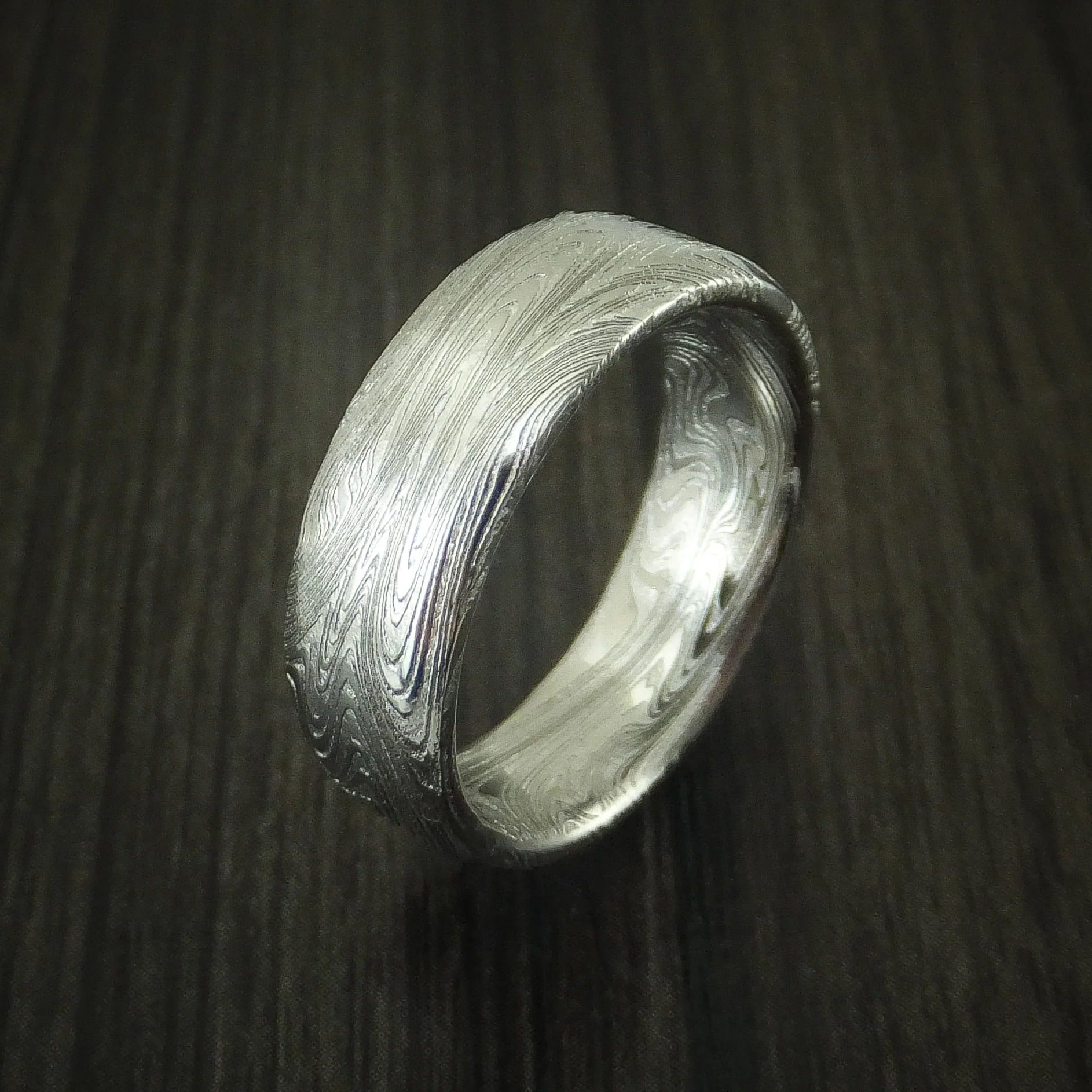 Marbled Kuro Damascus Steel Men's Ring Custom Made Wedding Band - Image 4
