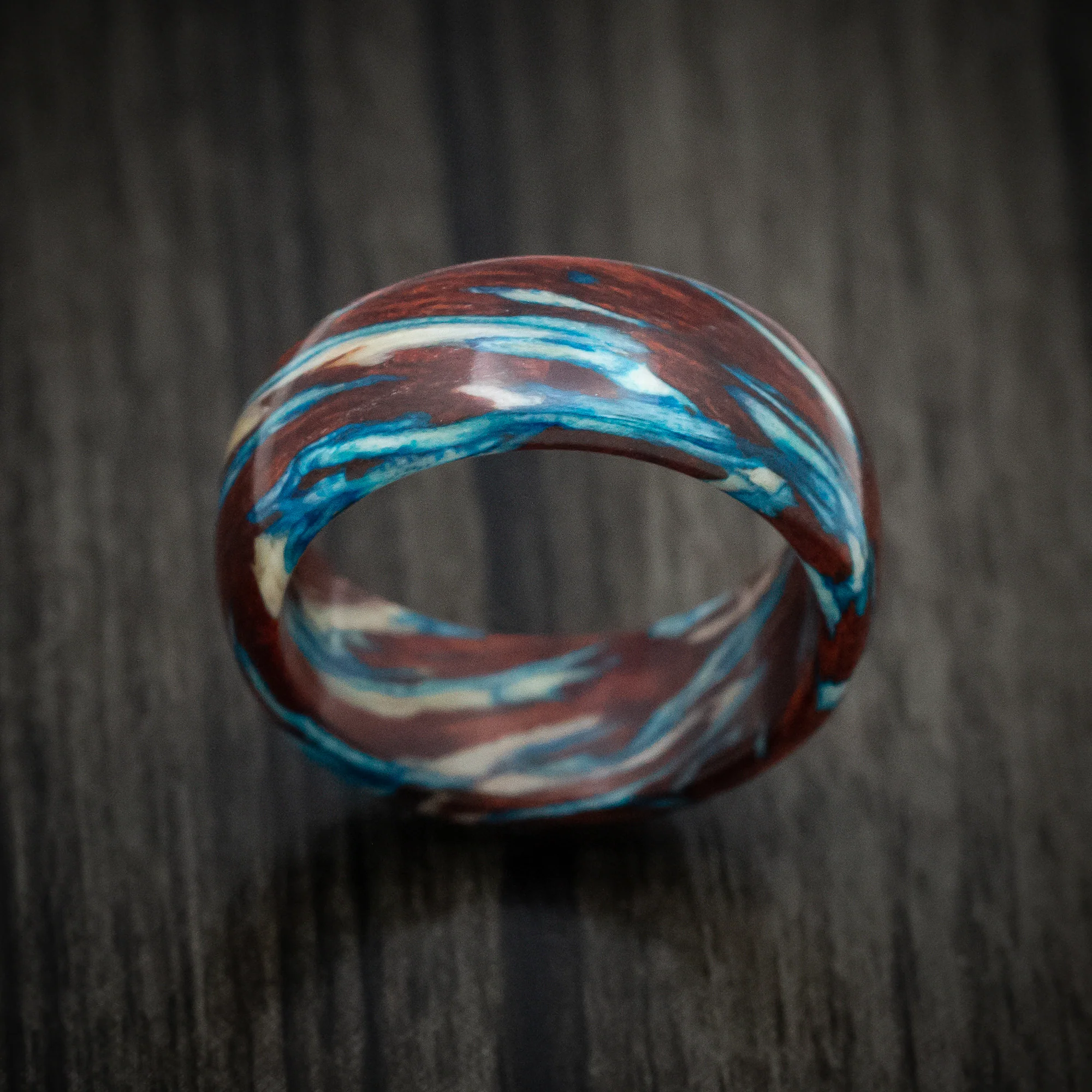 Marbled Wood with Maple, Bloodwood and Blue Maple Custom Made Men's Ring - Image 2