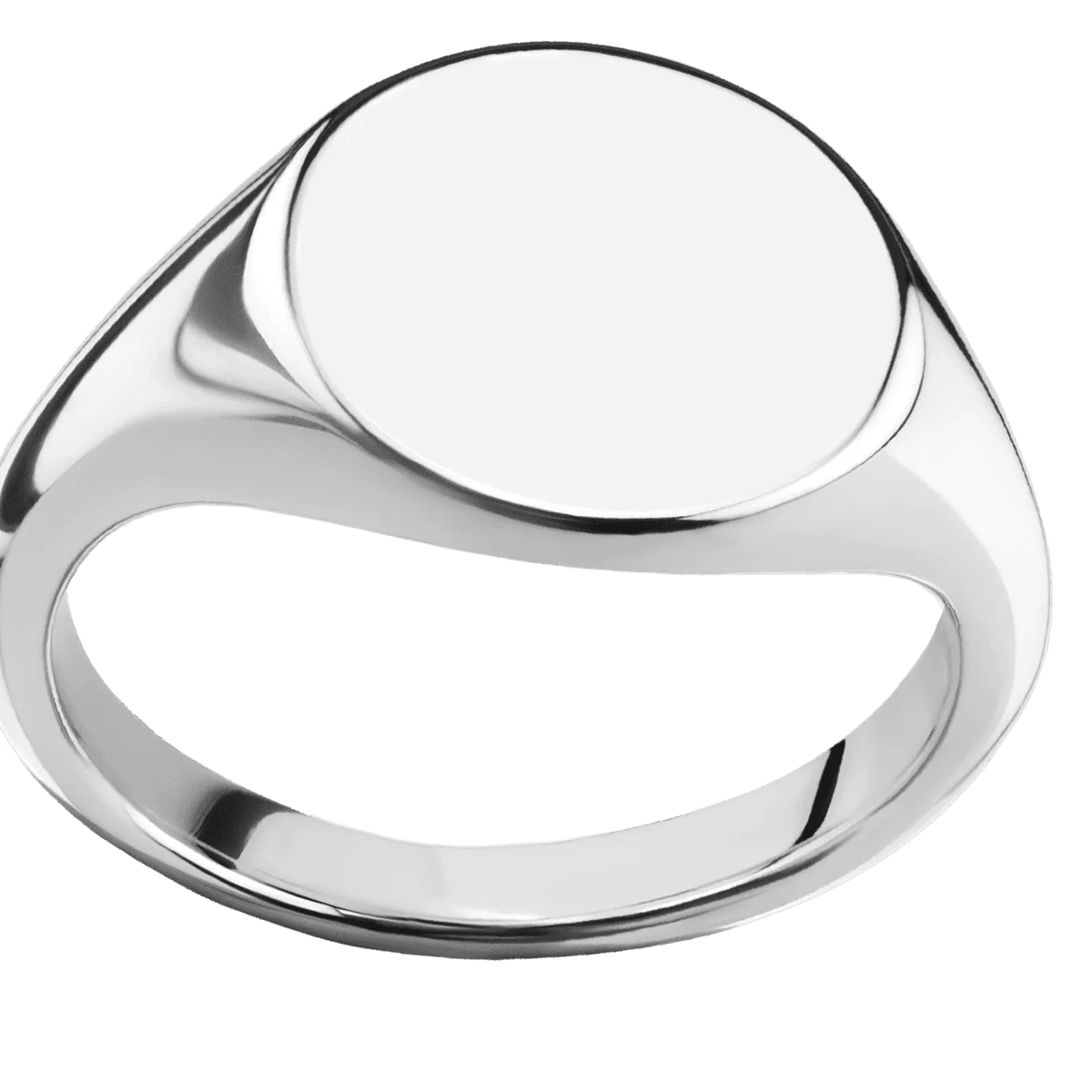 Medium Circle signet ring (14mm) in 14K White Gold, with a Thin style band. - Image 3