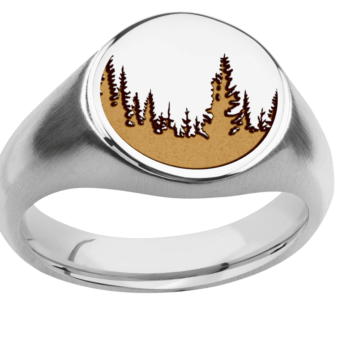 Medium Circle signet ring (14mm) in Palladium Silver, with a Wide style band and a Trees engraving. - Image 3