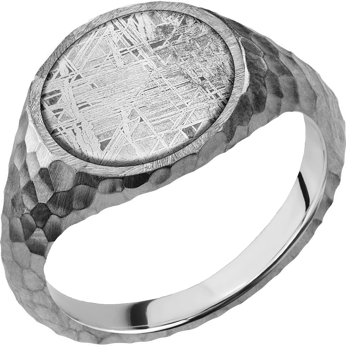Medium Circle signet ring (14mm) in Platinum, with a Thin style band, a Meteorite inlay. - Image 2