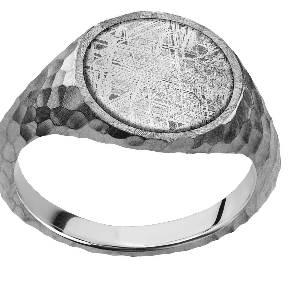 Medium Circle signet ring (14mm) in Platinum, with a Thin style band, a Meteorite inlay. - Image 3