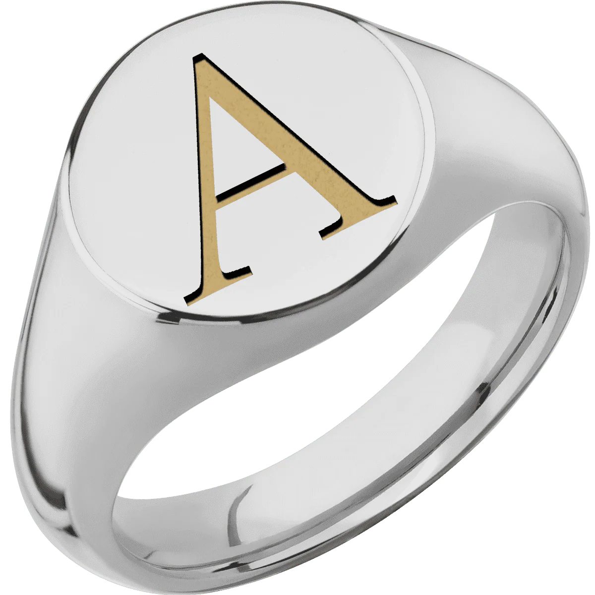 Medium Circle signet ring (14mm) in Titanium, with a Wide style band and a Book Antiqua 1 engraving. - Image 2