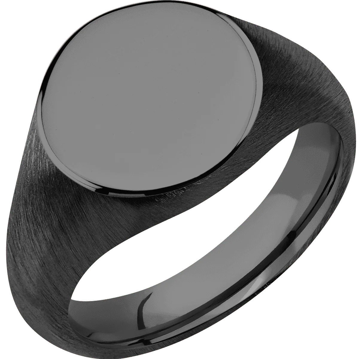 Medium Circle signet ring (14mm) in Zirconium, with a Wide style band. - Image 2