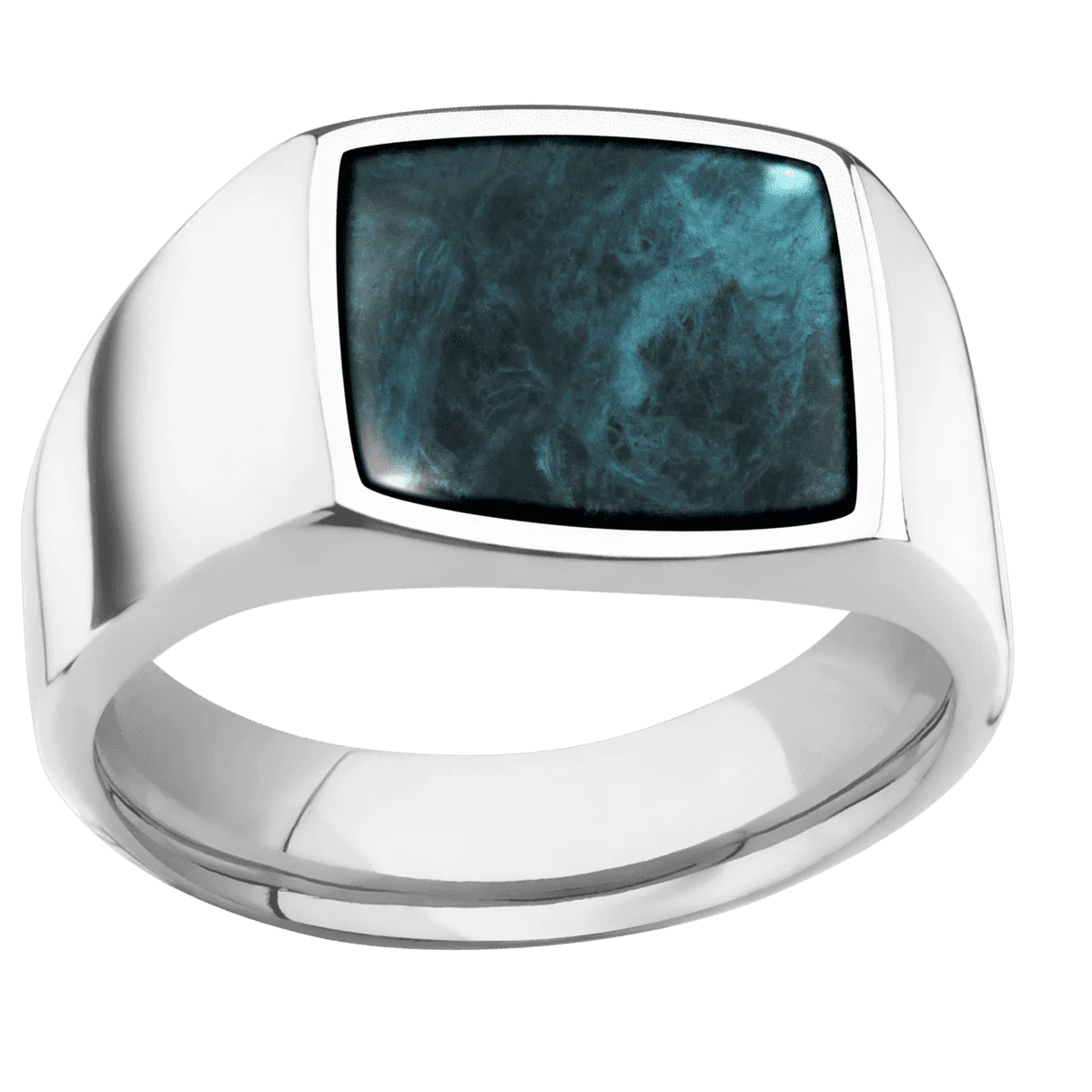 Medium Cushion signet ring (14x14mm) in Cobalt Chrome, with a Wide style band, a Washington Blue Jade inlay. - Image 3
