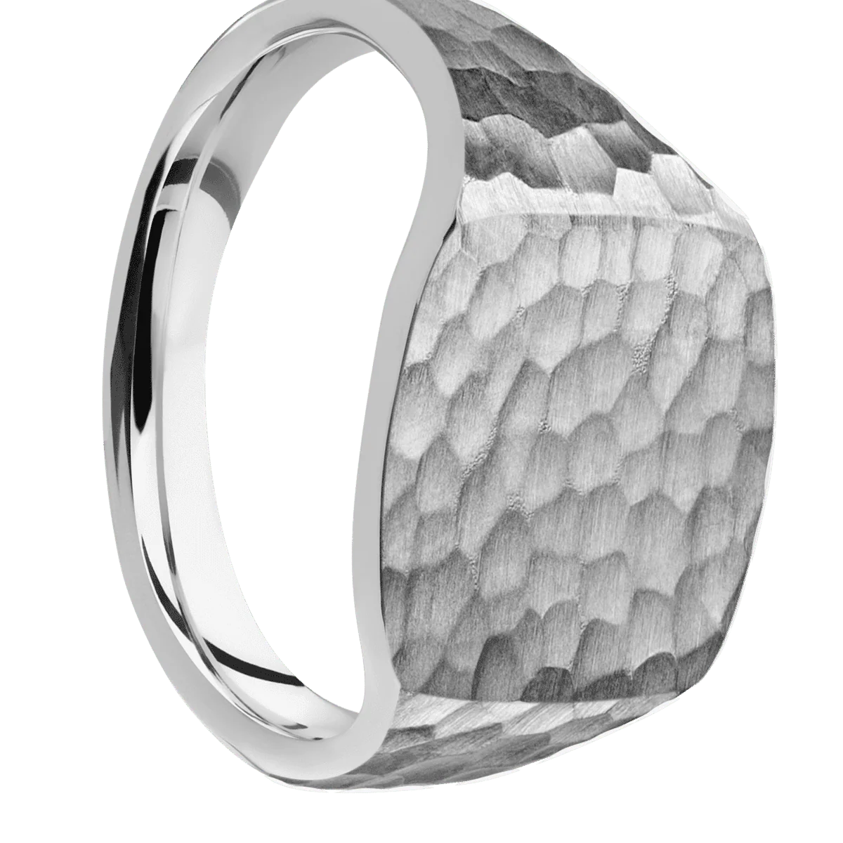 Medium Cushion signet ring (14x14mm) in Palladium Silver, with a Thin style band.