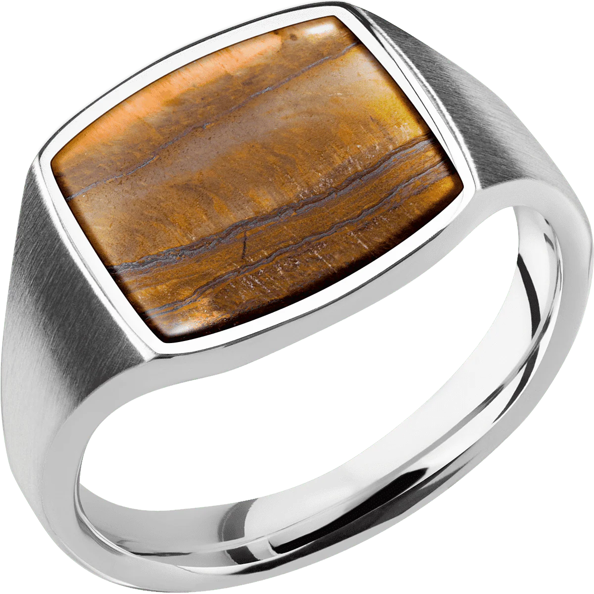 Medium Cushion signet ring (14x14mm) in Palladium Silver, with a Thin style band, a Tigers Eye inlay. - Image 2