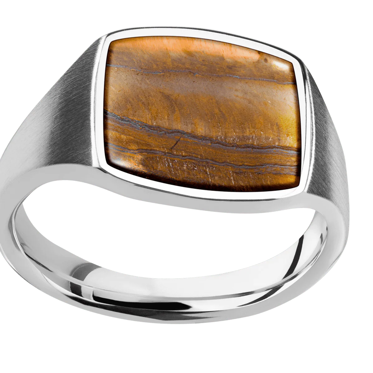 Medium Cushion signet ring (14x14mm) in Palladium Silver, with a Thin style band, a Tigers Eye inlay. - Image 3