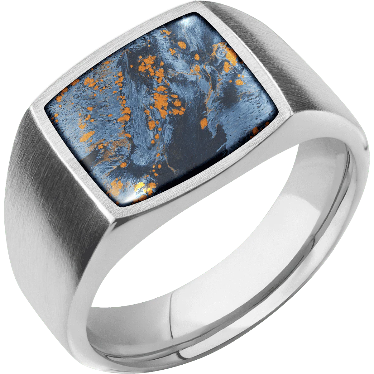 Medium Cushion signet ring (14x14mm) in Palladium Silver, with a Wide style band, a Pietersite inlay. - Image 2