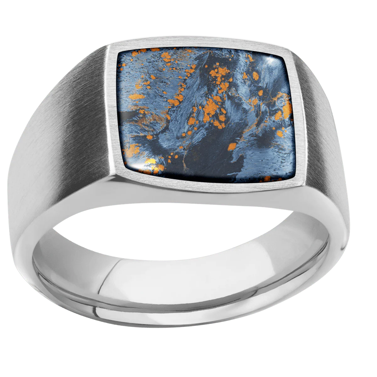 Medium Cushion signet ring (14x14mm) in Palladium Silver, with a Wide style band, a Pietersite inlay. - Image 3