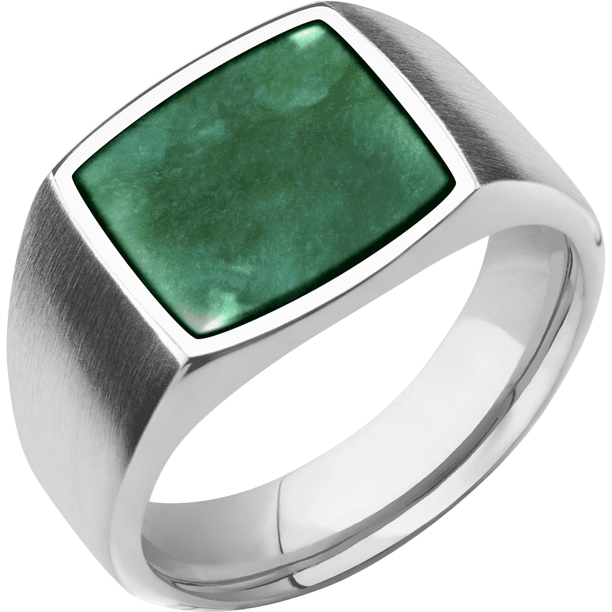 Medium Cushion signet ring (14x14mm) in Palladium Silver, with a Wide style band, a Washington Green Jade inlay. - Image 2