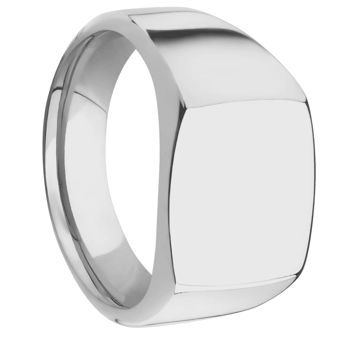 Medium Cushion signet ring (14x14mm) in Titanium, with a Wide style band.