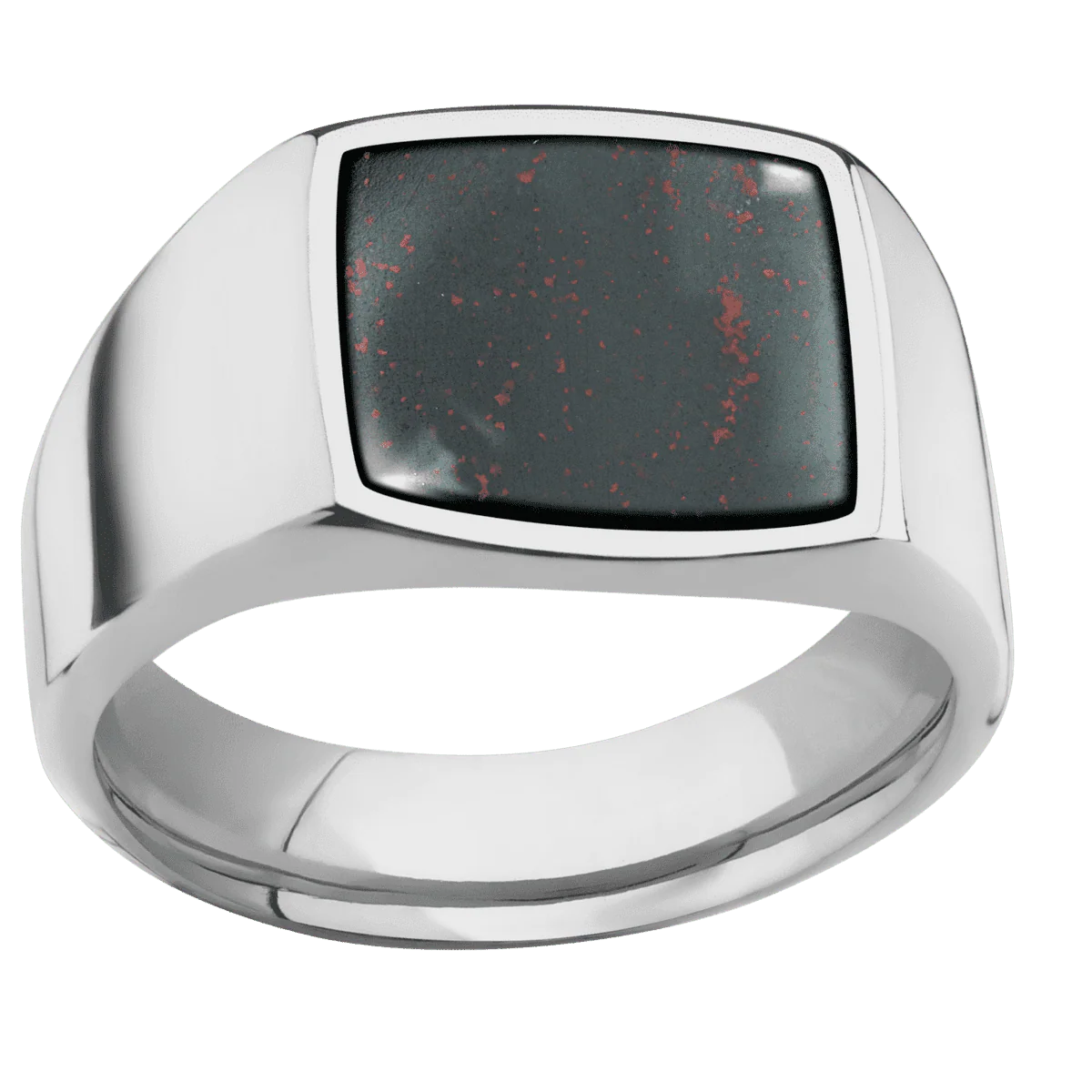 Medium Cushion signet ring (14x14mm) in Titanium, with a Wide style band, a Blood Stone inlay. - Image 3