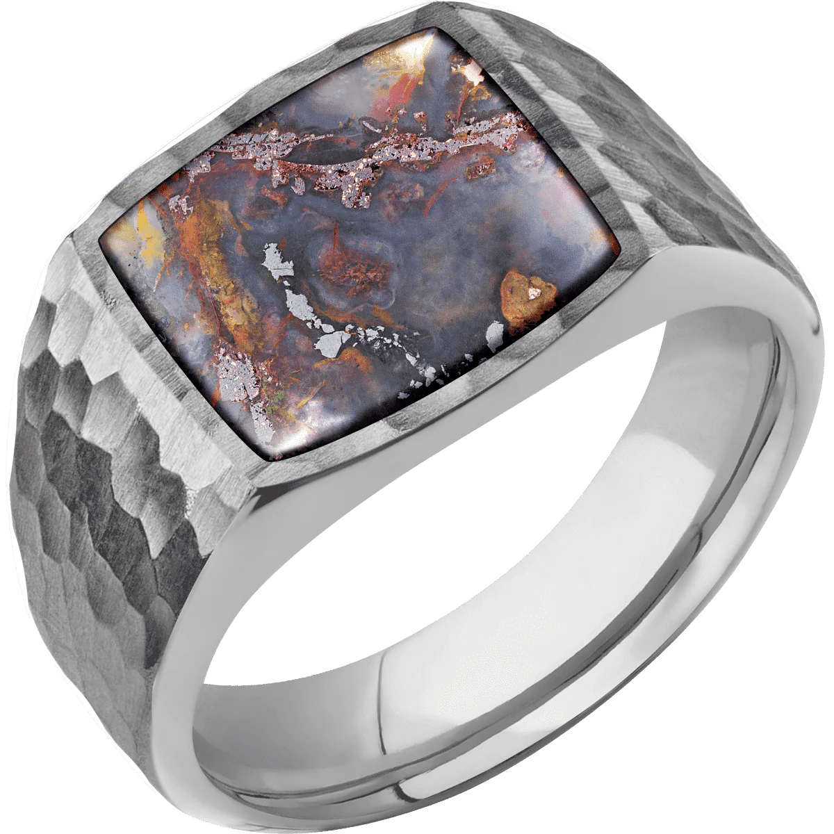 Medium Cushion signet ring (14x14mm) in Titanium, with a Wide style band, a Chrysocopper inlay. - Image 2