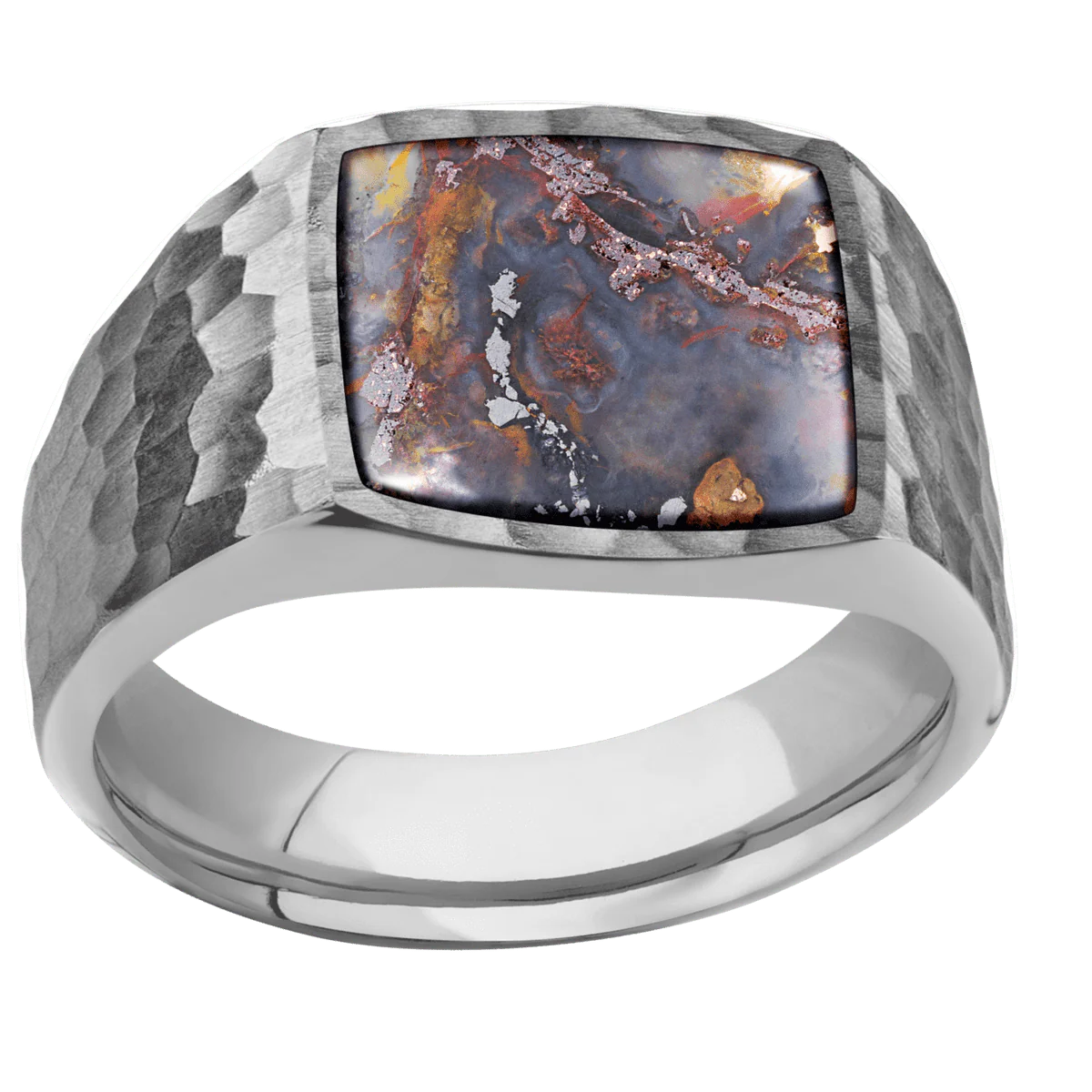 Medium Cushion signet ring (14x14mm) in Titanium, with a Wide style band, a Chrysocopper inlay. - Image 3